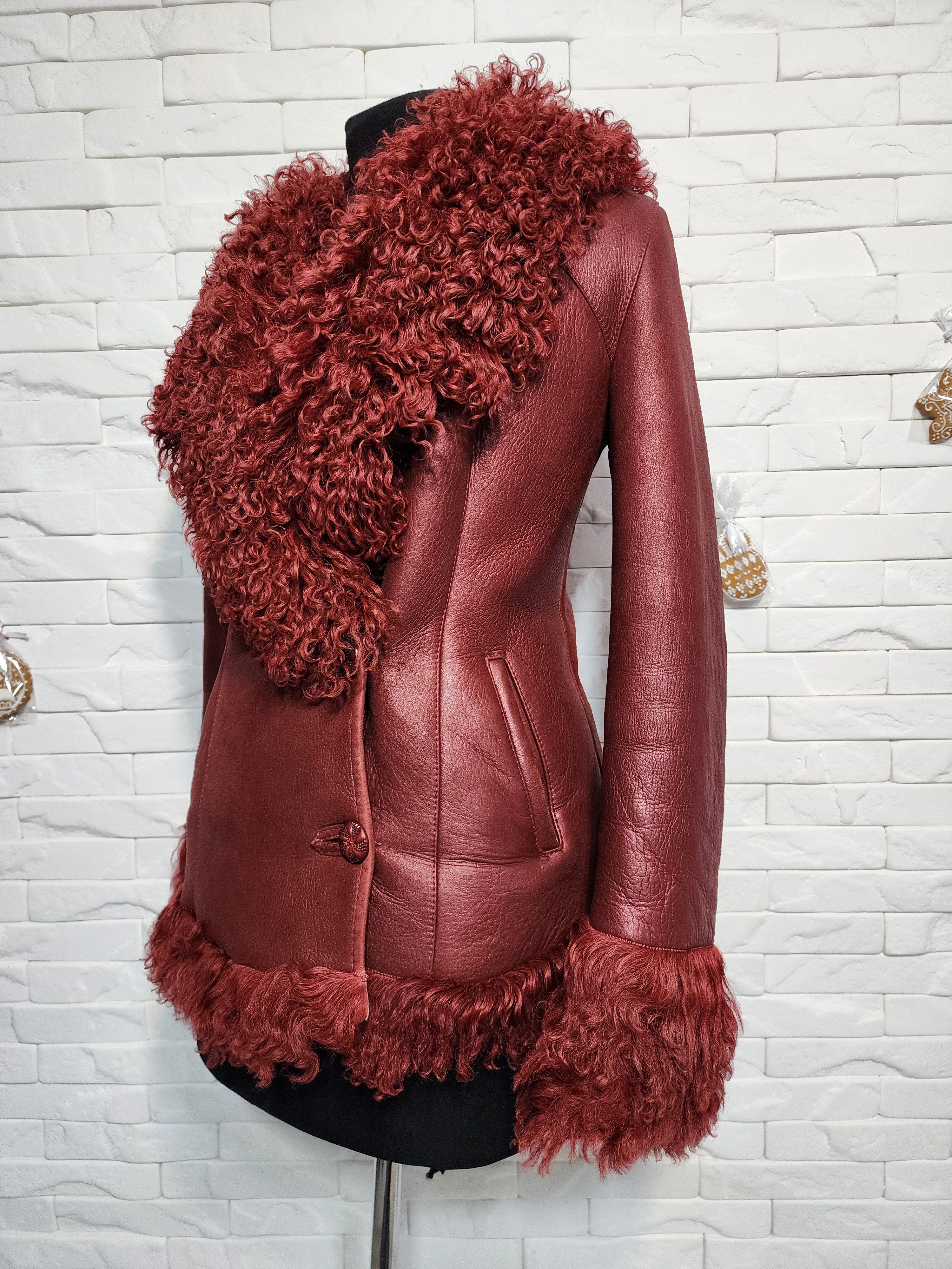 Furla Red Sheepskin Coat: Genuine Fur Winter Jacket Size S / US 4 / IT 40 - 2 Thumbnail