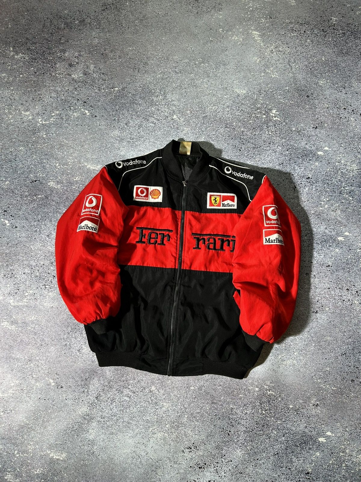 Image of Vintage Racing Marlboro Ferrari Racing Bomber Jacket F1 in Black, Men's (Size XL)