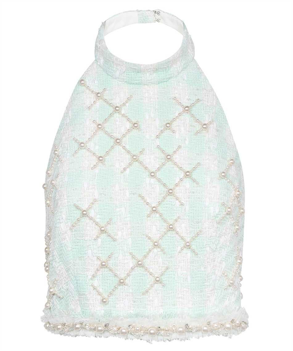 o1srvl11e1123 Halterneck Tweed CropTop in Green