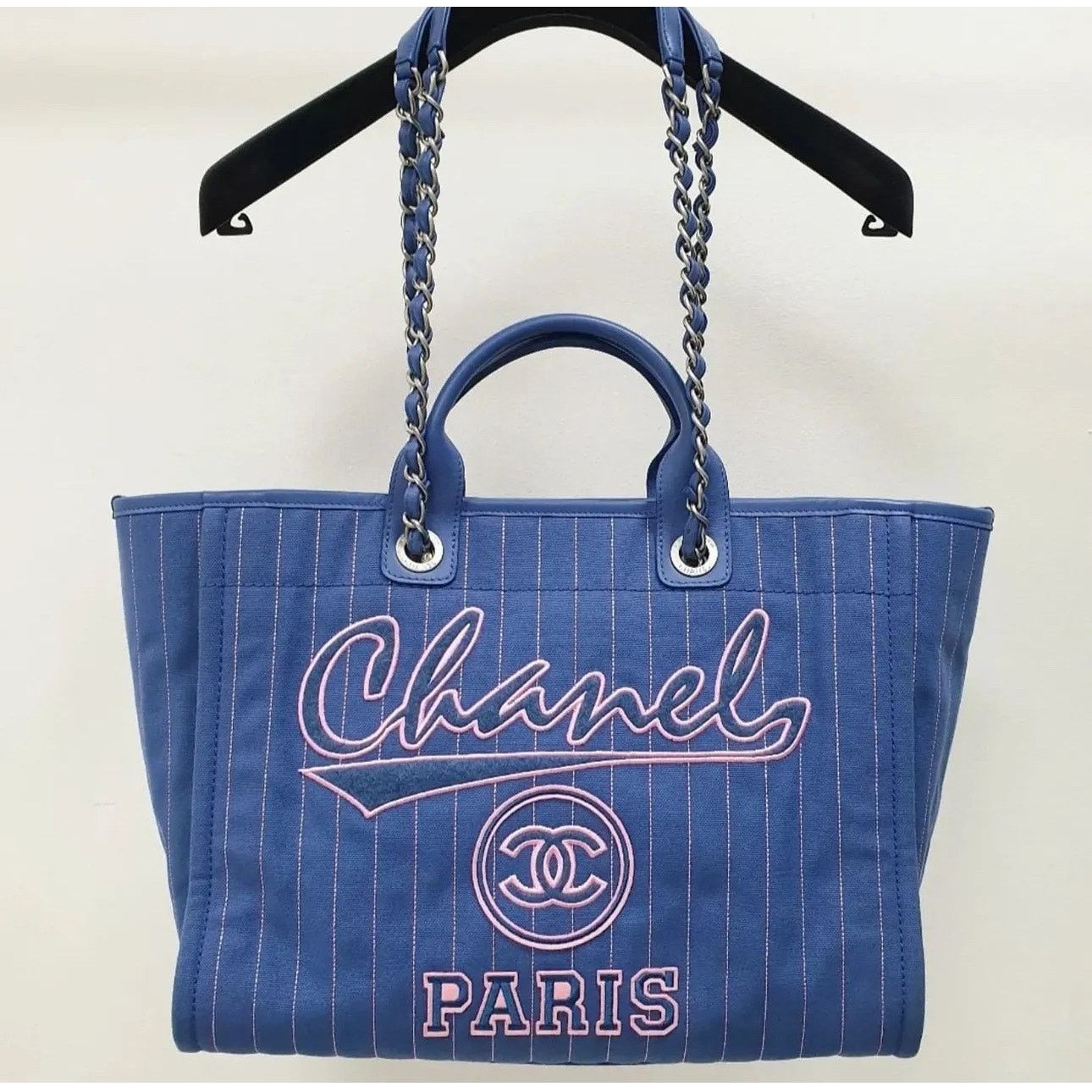 Chanel Chanel Deauville Tote Pinstripe Cotton Medium Size ONE SIZE - 3 Thumbnail