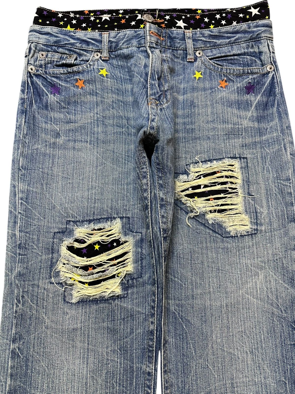 Japanese Brand Vintage Japanese Brand Double Waist Grunge Distressed Denim Size US 33 - 2 Thumbnail