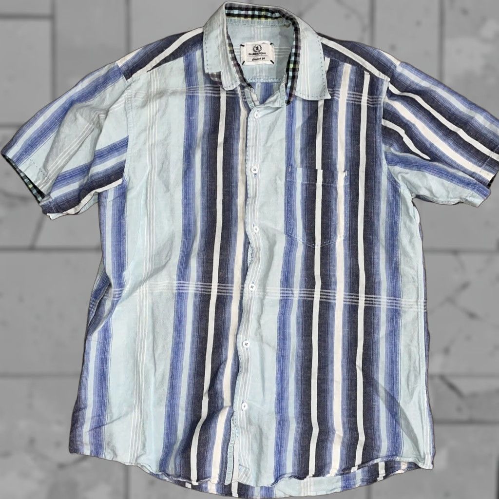 BUGATCHI Bugatchi Uomo Men's Short Sleeve Plaid Shirt Regular Large Blue Button-Up Size US L / EU 52-54 / 3 - 1 Thumbnail