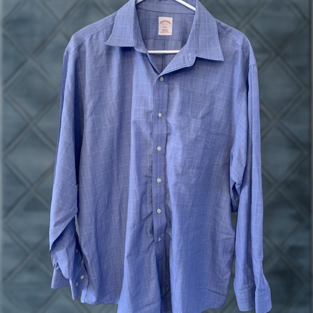 Brooks Brothers Brooks Brothers 346 Blue Plaid Dress Shirt 17 4/5 Regular Cuff Mens Size 46R - 1 Thumbnail