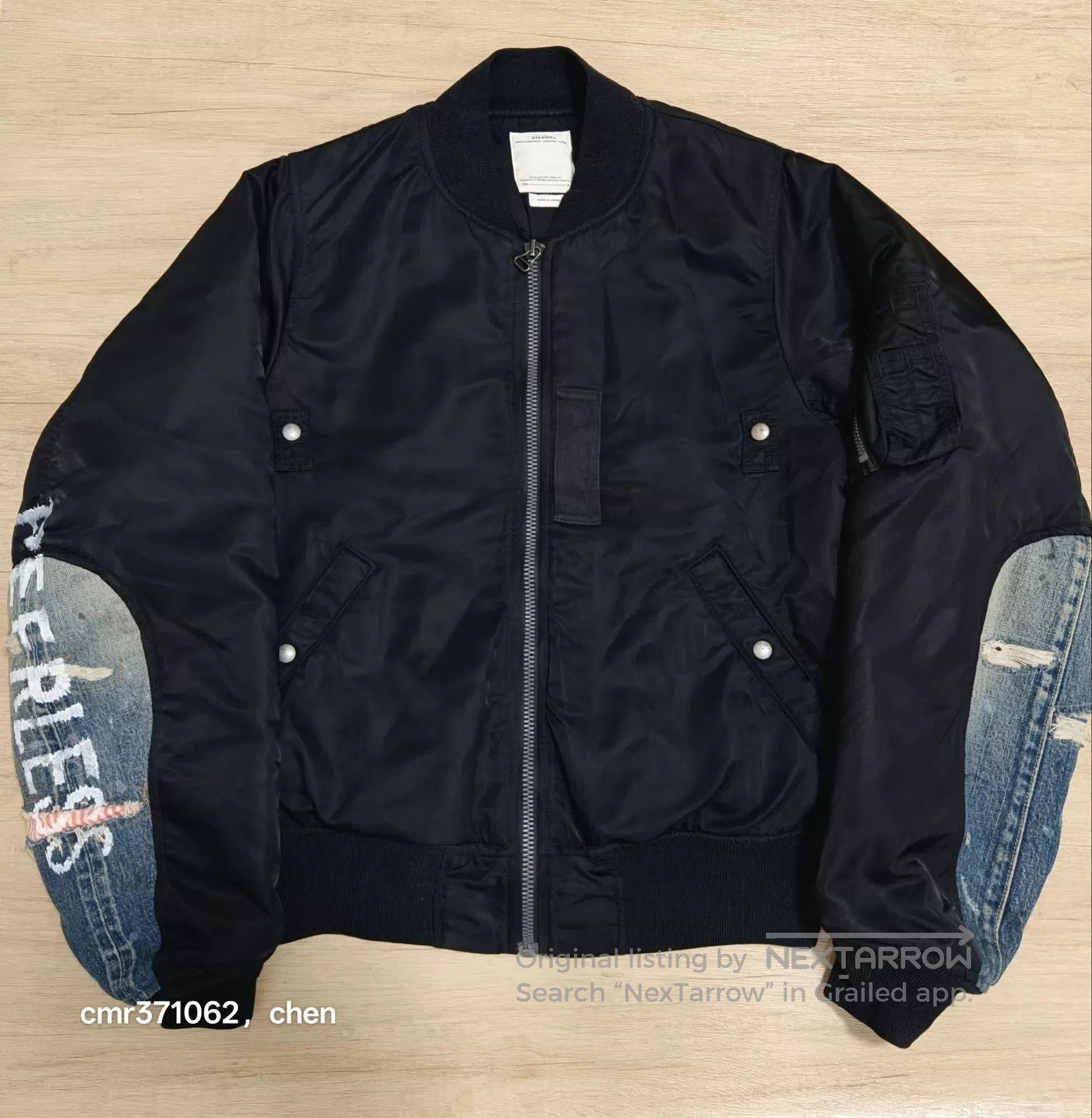 Visvim Black Bomber Jacket with Denim Sleeves Size M. Size US M / EU 48-50 / 2 - 1 Thumbnail