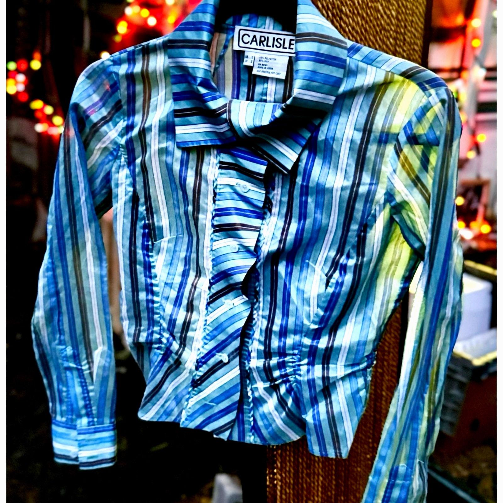 Vintage Vtg. Y2K Carlisle Blue Pinstripe Puffy Blouse Size S / US 4 / IT 40 - 4 Thumbnail