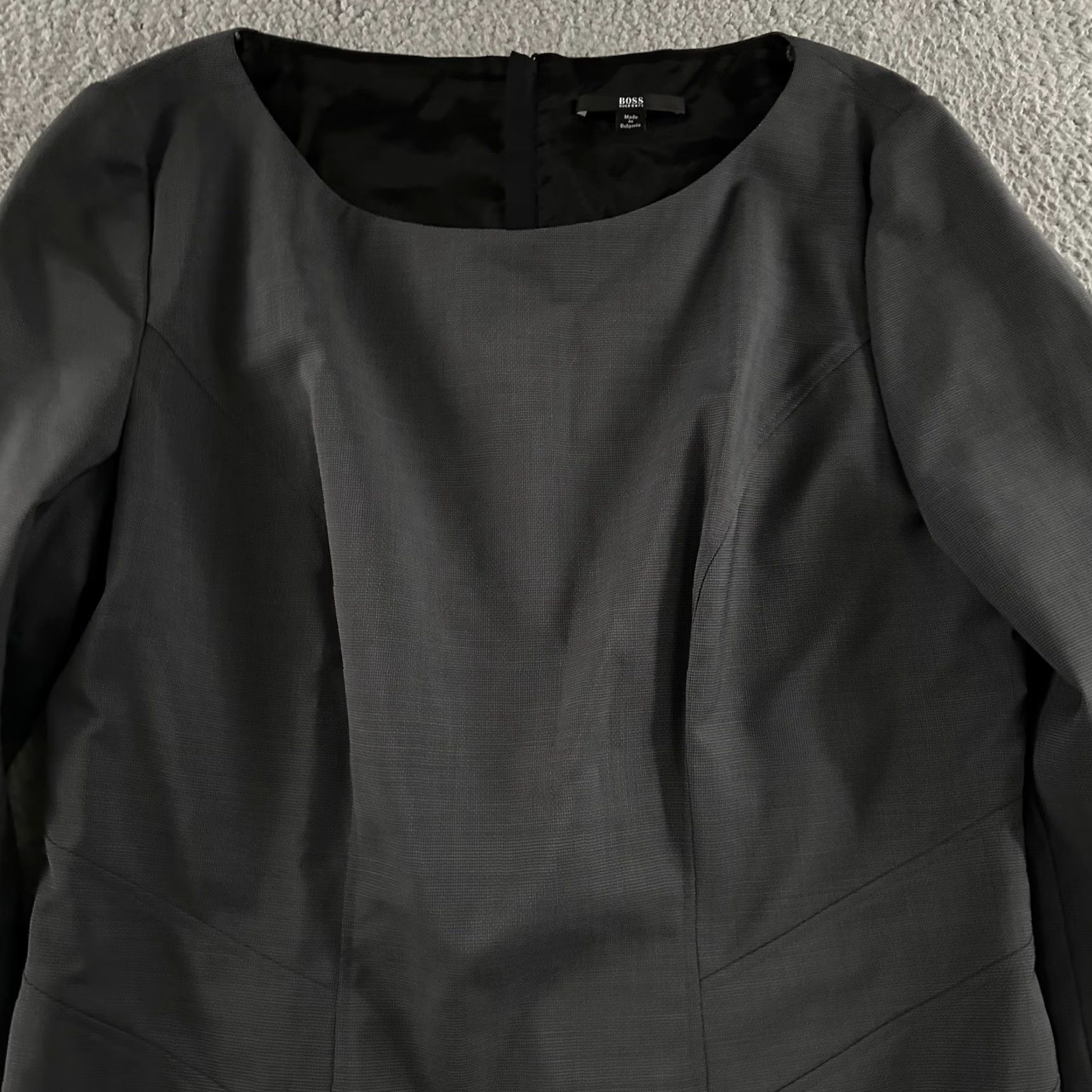 Vintage VINTAGE Boss Hugo Boss Womens Dress Gray Size 10 Knee Length Sheath Boat Neck Wool Blend Size L / US 10 / IT 46 - 2 Thumbnail