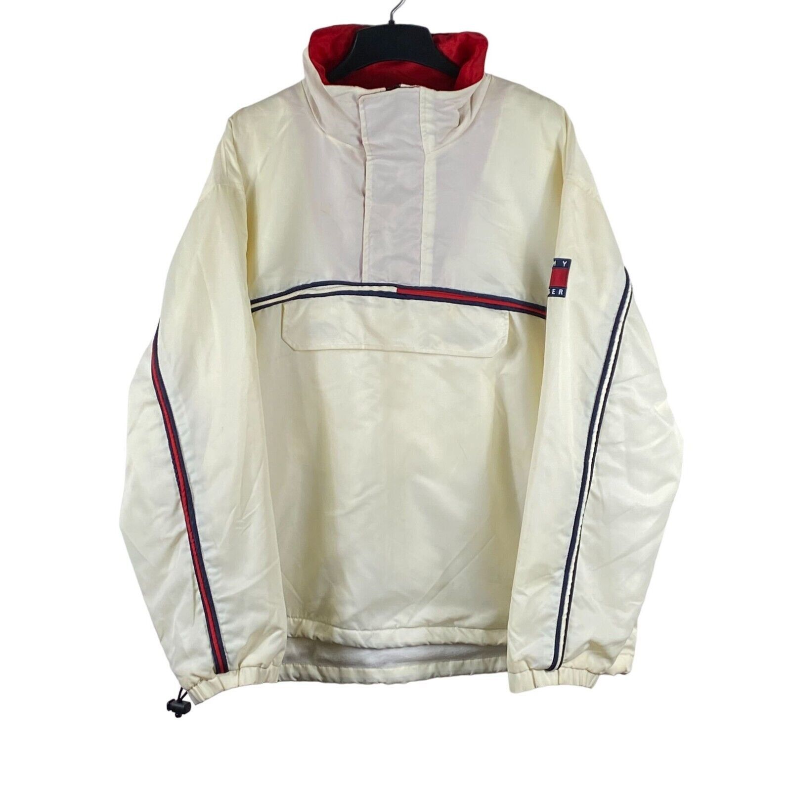 image of Vintage Tommy Hilfiger Quarter Zip Windbreaker Jacket Cream, Men's (Size 2XL)