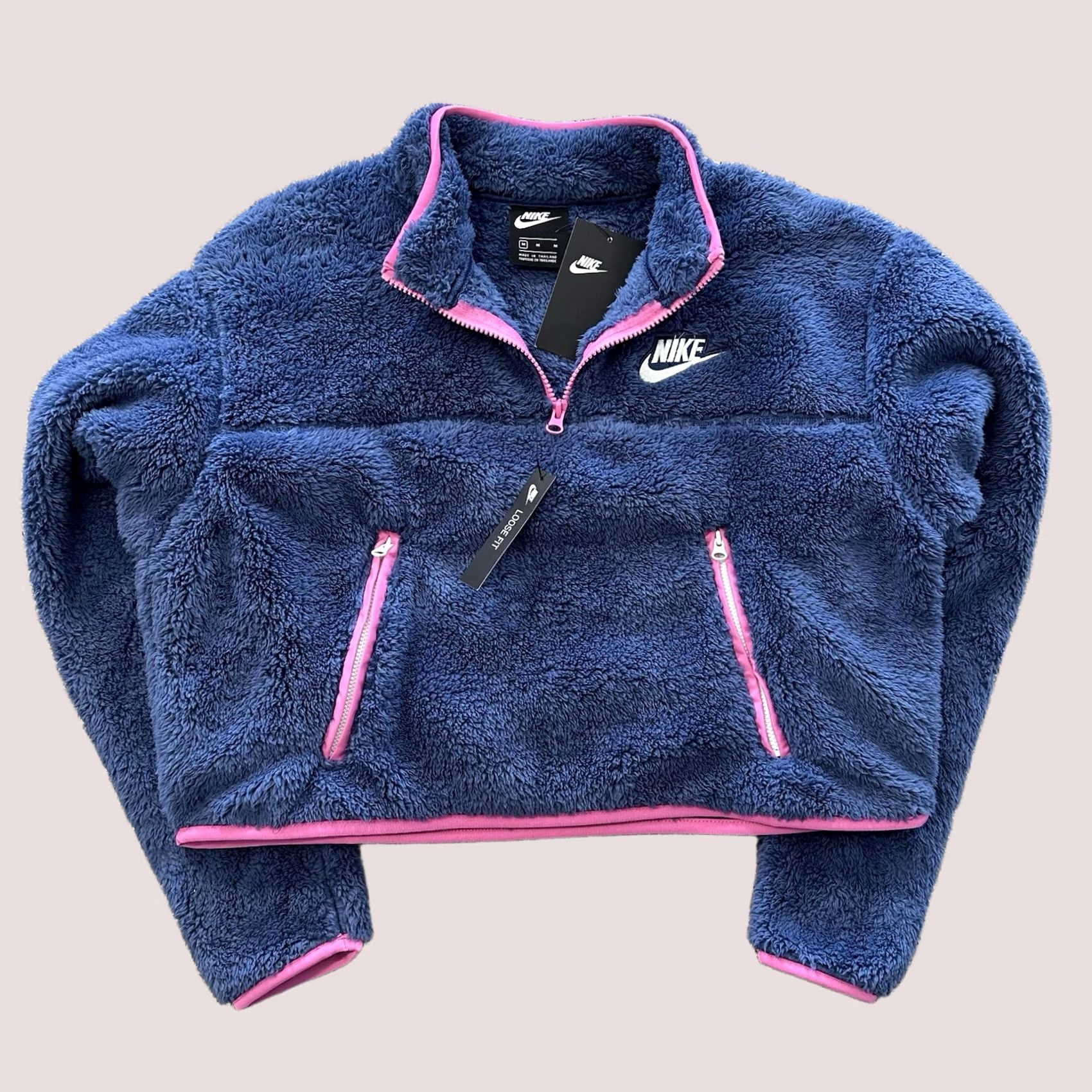 Nike Nike Women's Sweatshirt Pullover 1/4 Zip Fleece Blue M Sherpa Vintage CJ6282 Size M / US 6-8 / IT 42-44 - 1 Thumbnail