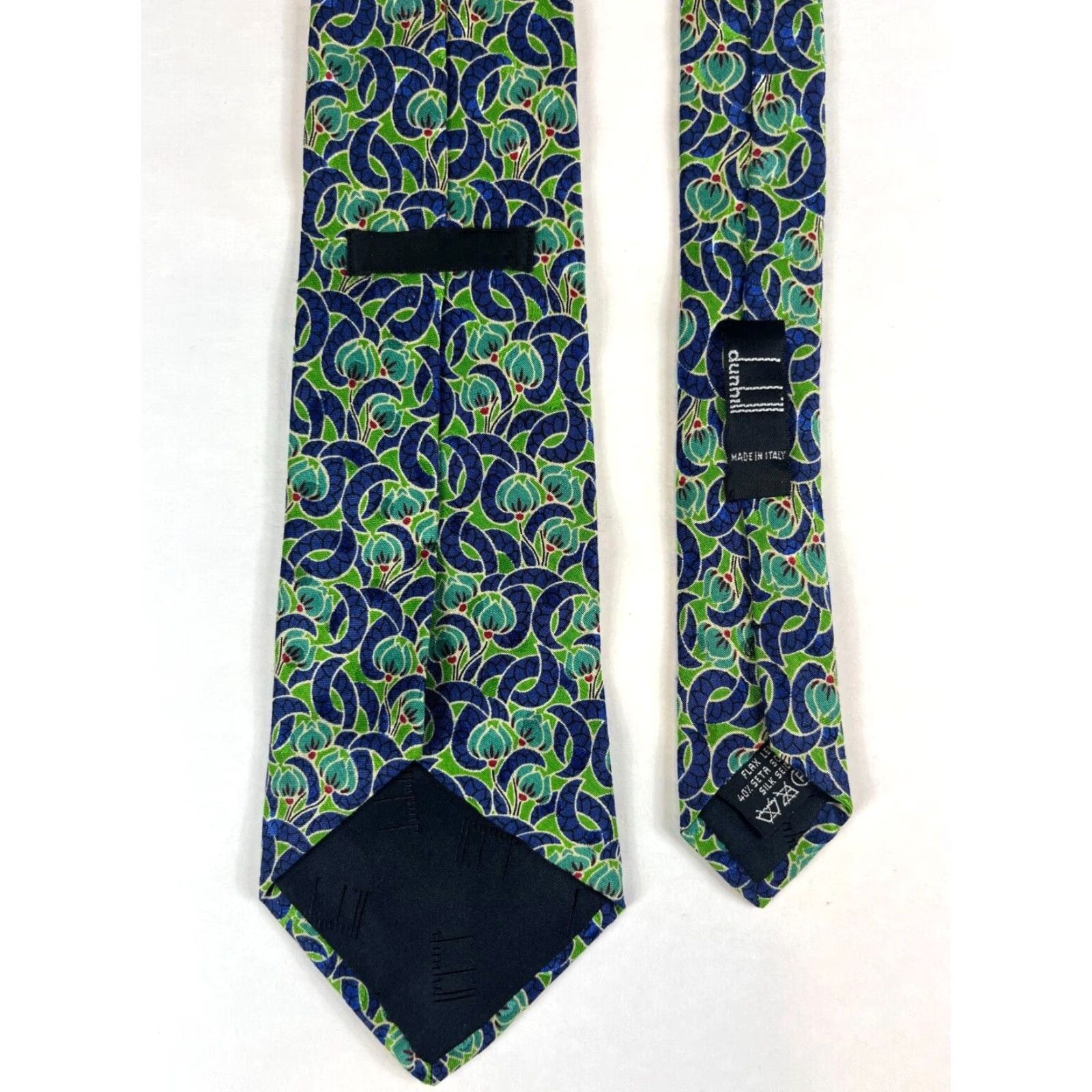 Vintage Dunhill Men's Floral Tie Linen Silk Blend Made in Italy Size ONE SIZE - 7 Thumbnail