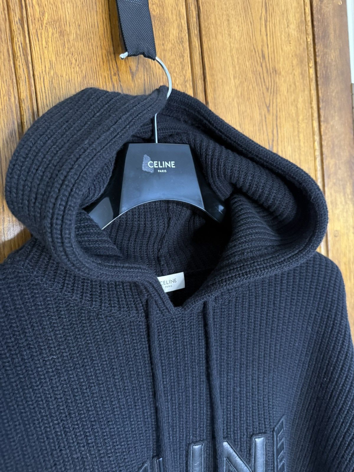 Celine $2k Celine hoodie sweater leather logo black wool Hedi S M Size US S / EU 44-46 / 1 - 21 Thumbnail