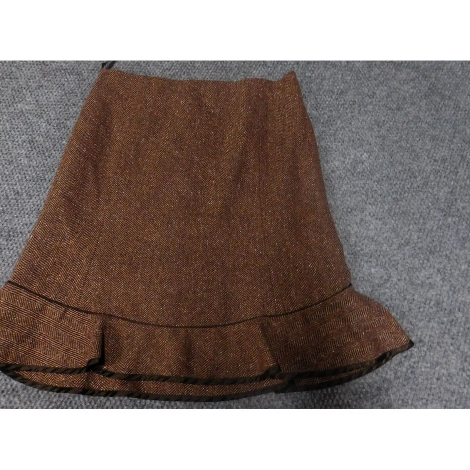 Gap Gap Womens Skirt A-Line Knee Length 6 Brown Polyester Knit Ruffle Zip Casual All Seasons Vertical M Shoes?? Size 28" / US 6 / IT 42 - 3 Thumbnail