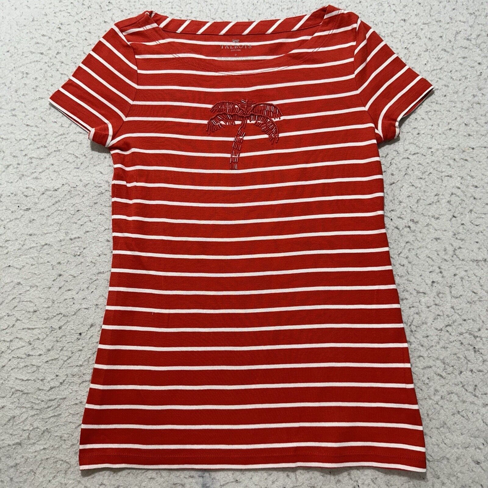 Other Talbots P Red White Stripe Short Sleeve T Shirt Palm Tree Size S / US 4 / IT 40 - 1 Thumbnail