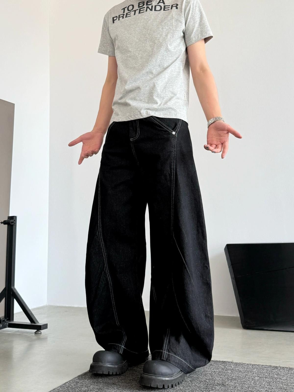 Other Oversized Black Denim Wide Leg Jeans Size US 30 / EU 46 - 2 Thumbnail