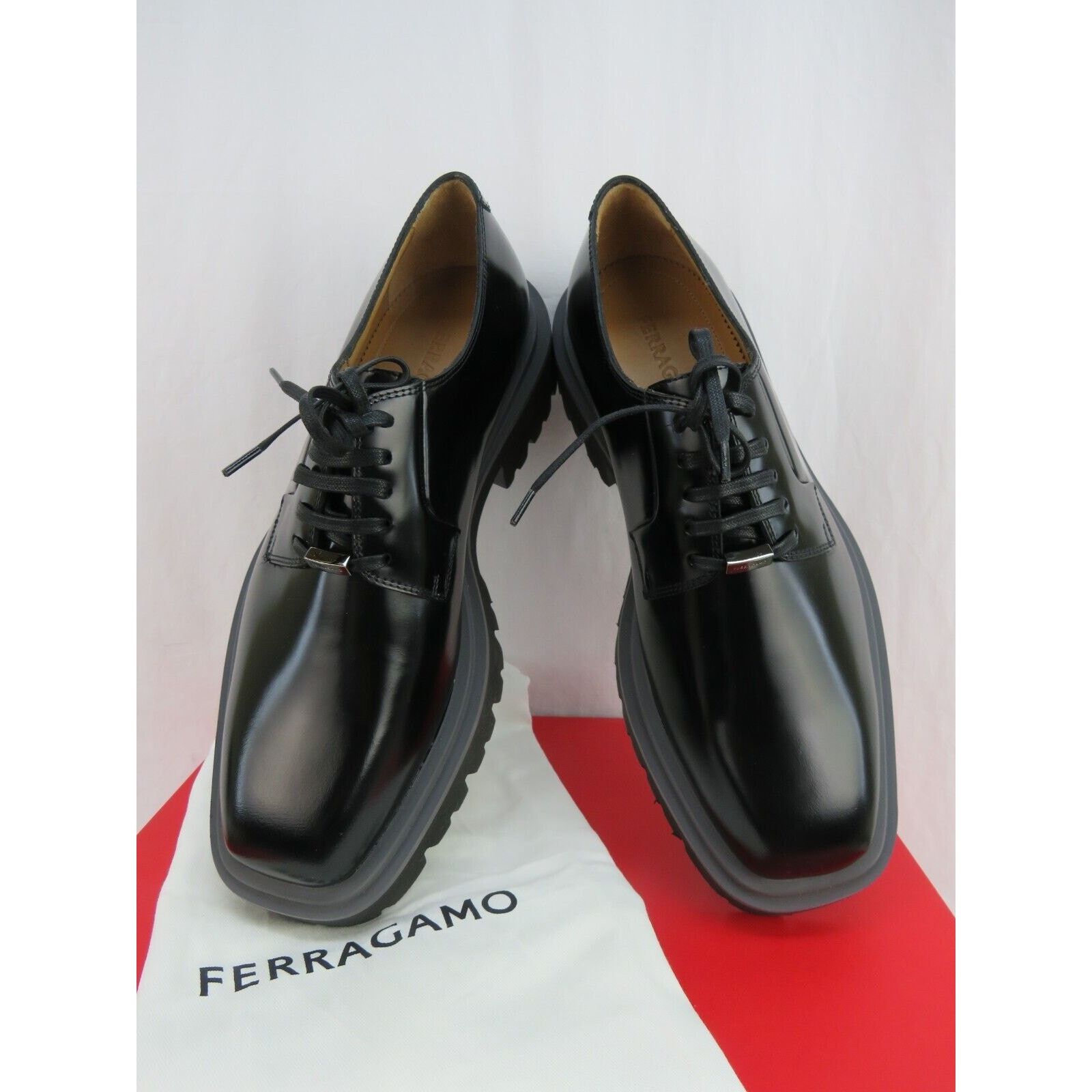Salvatore Ferragamo FERRAGAMO FLICKER BLACK LEATHER LOGO LUG SOLE OXFORDS 9 M IT Size US 10 / EU 43 - 9 Thumbnail