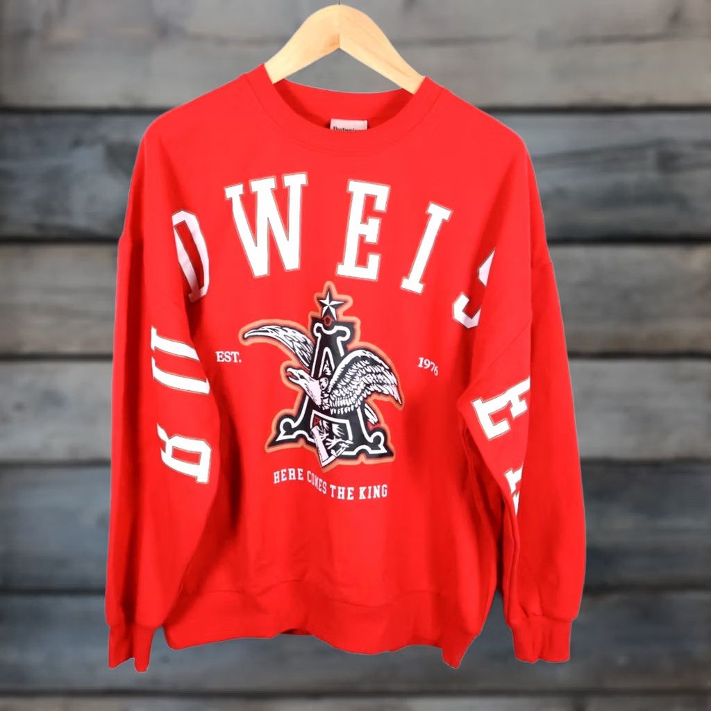 Budweiser Budweiser Sweatshirt Men's XL Red Retro Spell Out Crewneck Logo King of Beers Size US XL / EU 56 / 4 - 1 Thumbnail