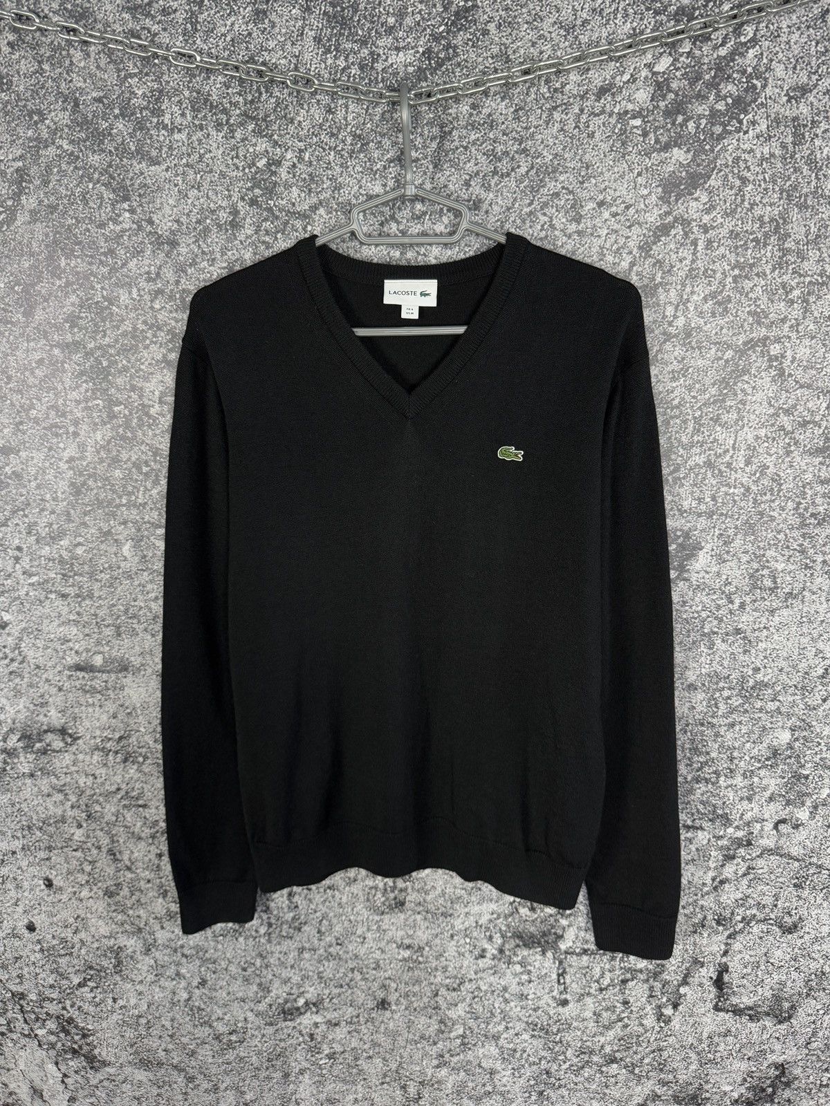 Lacoste Men’s Lacoste V-Neck Pullover Lana Wool Sweater Black Size 4 Size US M / EU 48-50 / 2 - 1 Thumbnail