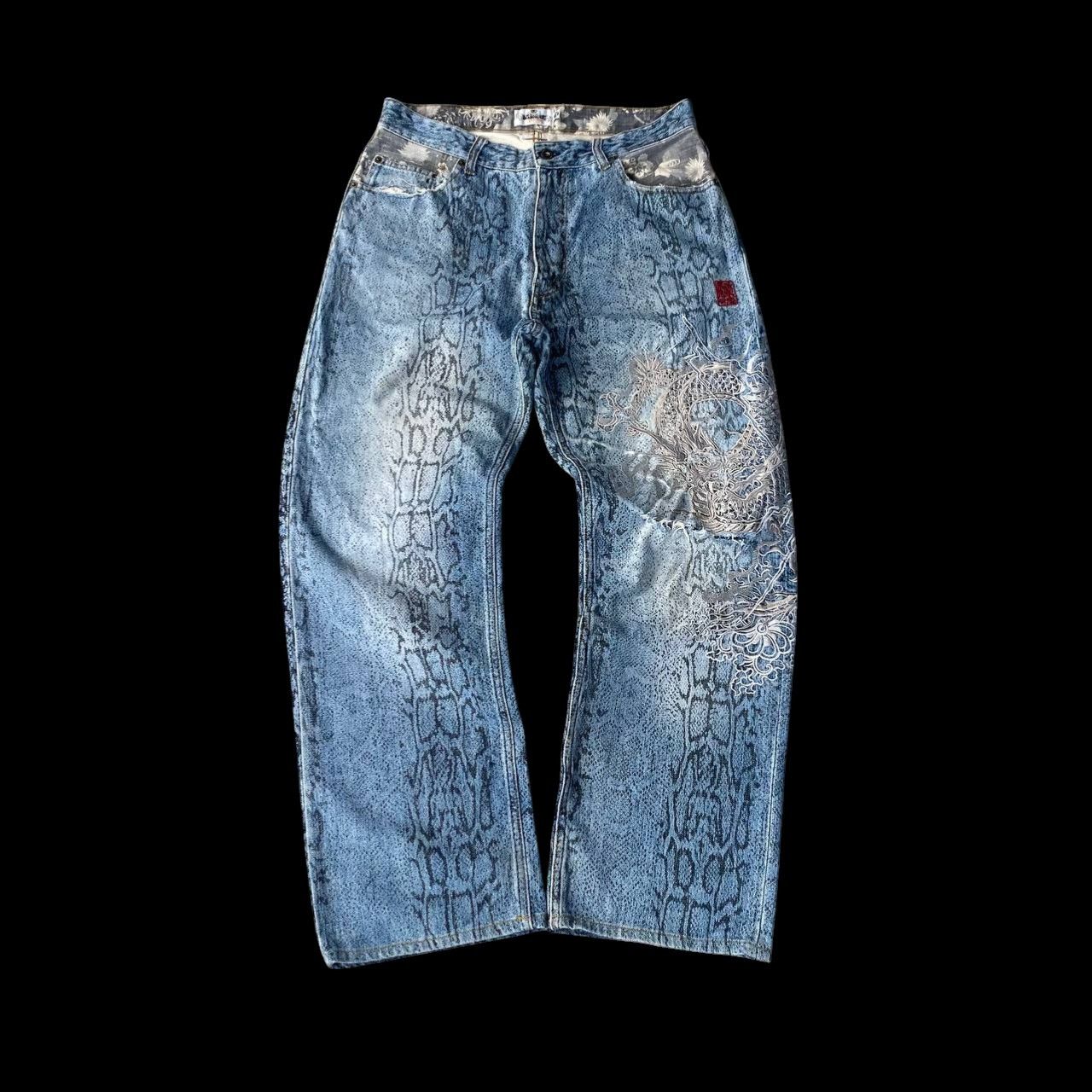 Karakuri Tamashii Rare Karakuri Tamashii Snakeskin Dragon Embroidered Distress Size US 33 - 8 Thumbnail