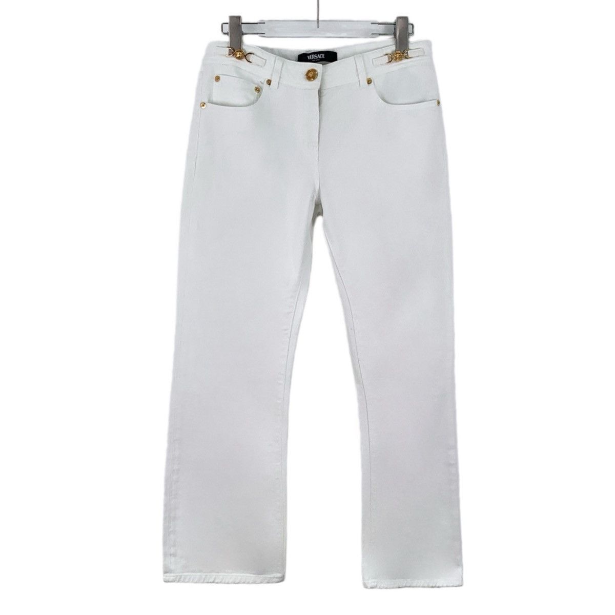 Versace Versace Casual Pants Logo Leather Tag Gold Buckle K26WX Size 27" / US 4 / IT 40 - 1 Thumbnail