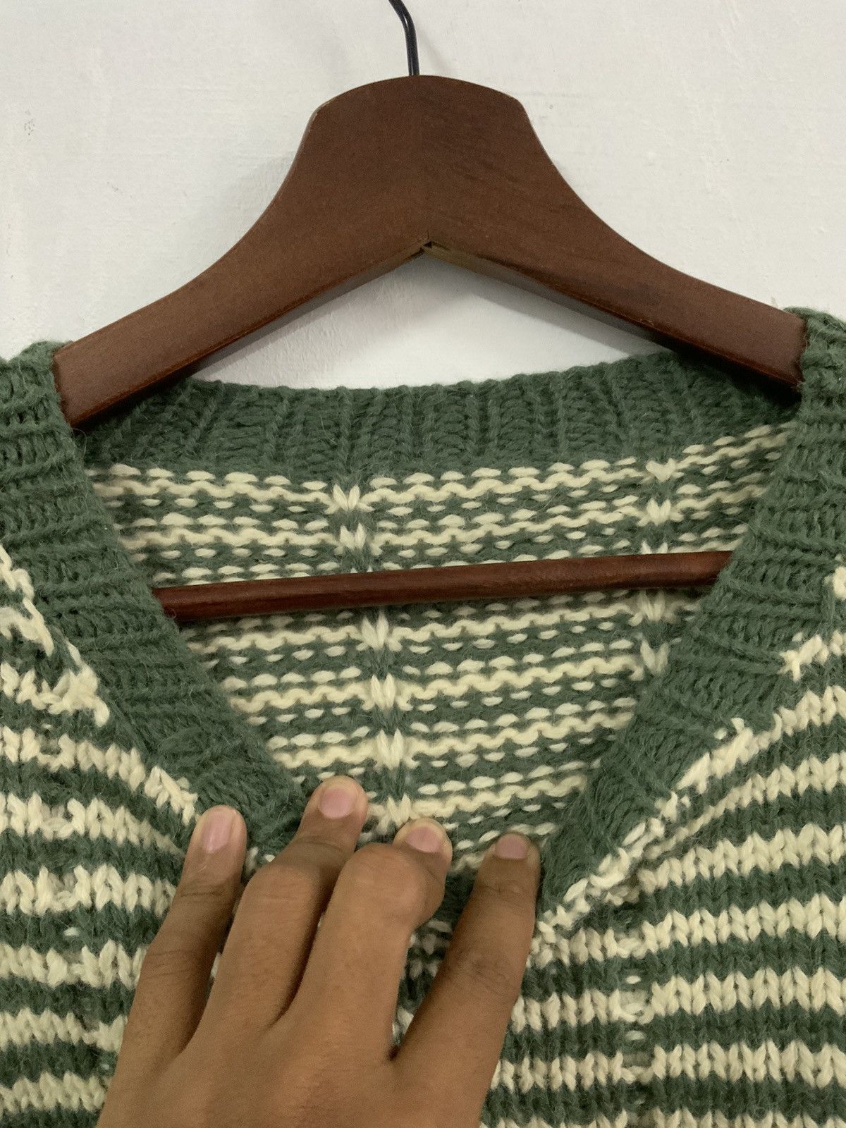 Handmade Striped Avant Garde Handmade Cross Stitch Knit Sweater Size US M / EU 48-50 / 2 - 11 Thumbnail