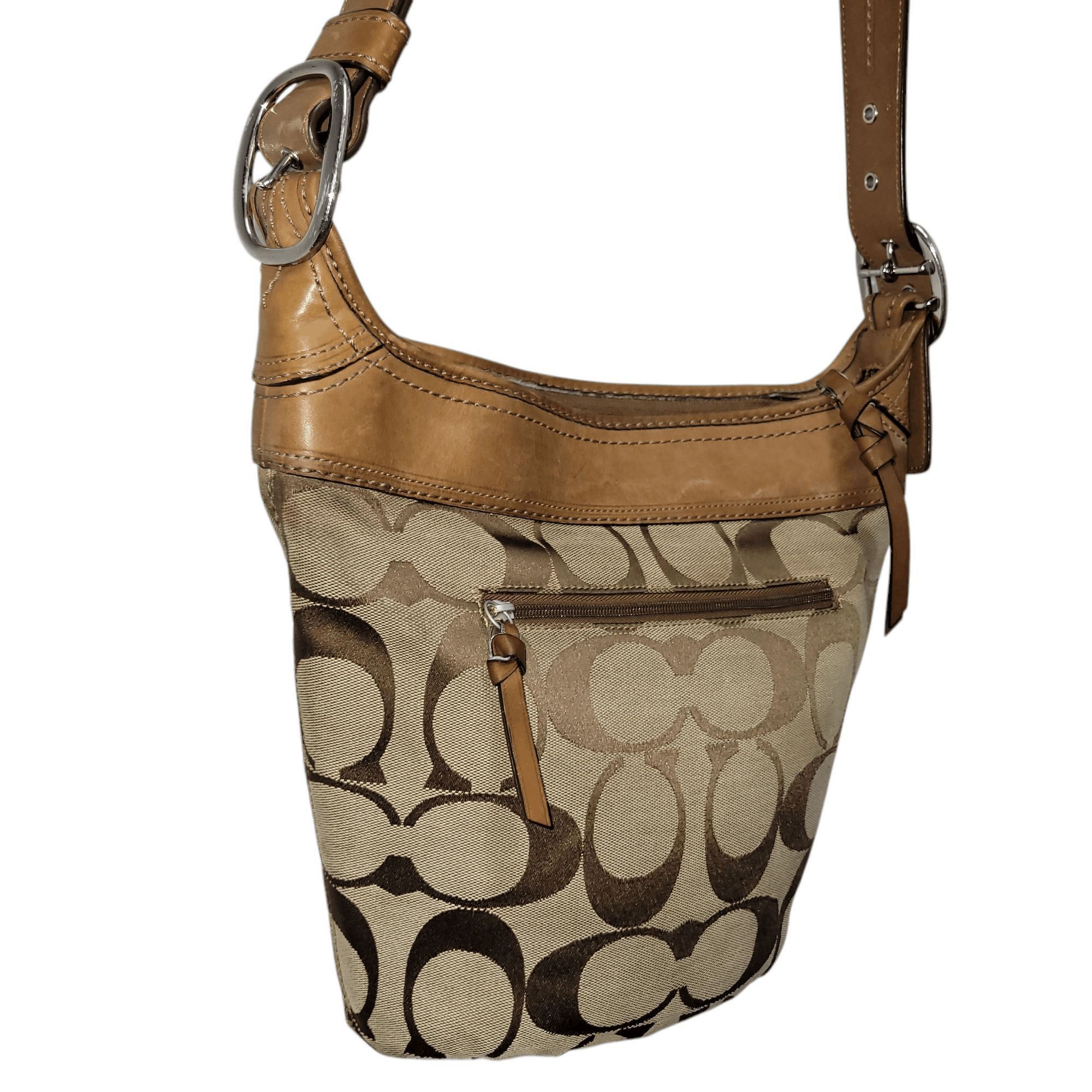 Coach Coach F13358 Brown Canvas Leather Trim Hobo Shoulder Bag Size ONE SIZE - 3 Thumbnail