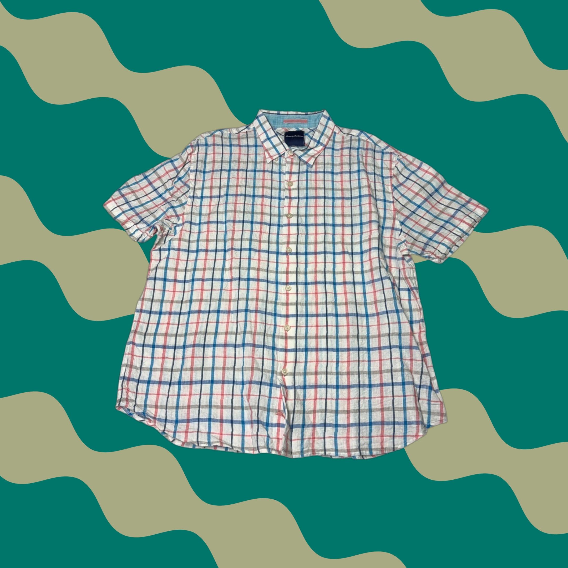 Tommy Bahama Tommy Bahama Short Sleeve Button-Up Shirt Plaid Linen XX L Mens White Size US XXL / EU 58 / 5 - 1 Thumbnail