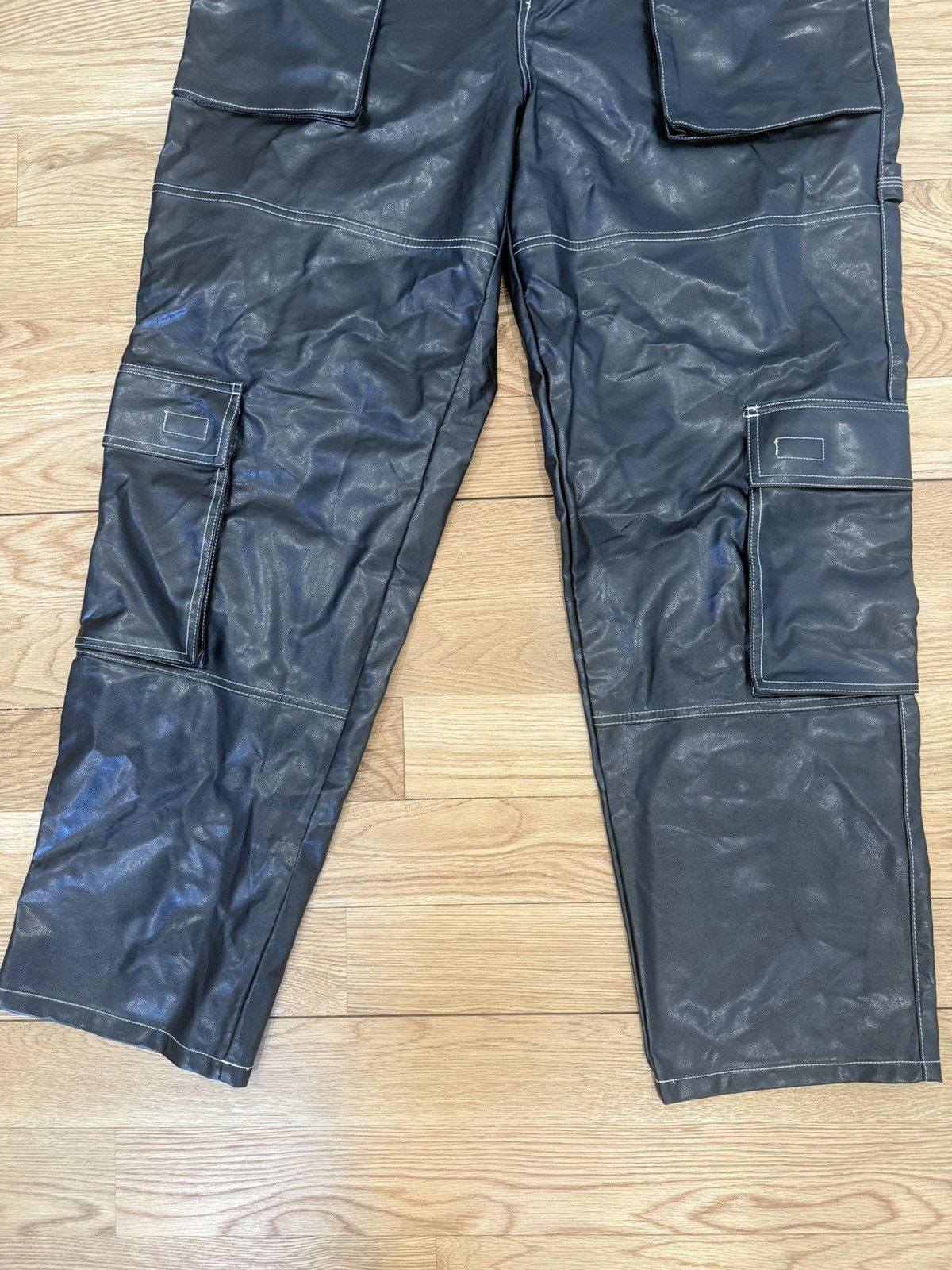 Asos ASOS Baggy Faux Leather Cargo Pants w/ Stitch – Black Size US 38 / EU 54 - 3 Thumbnail