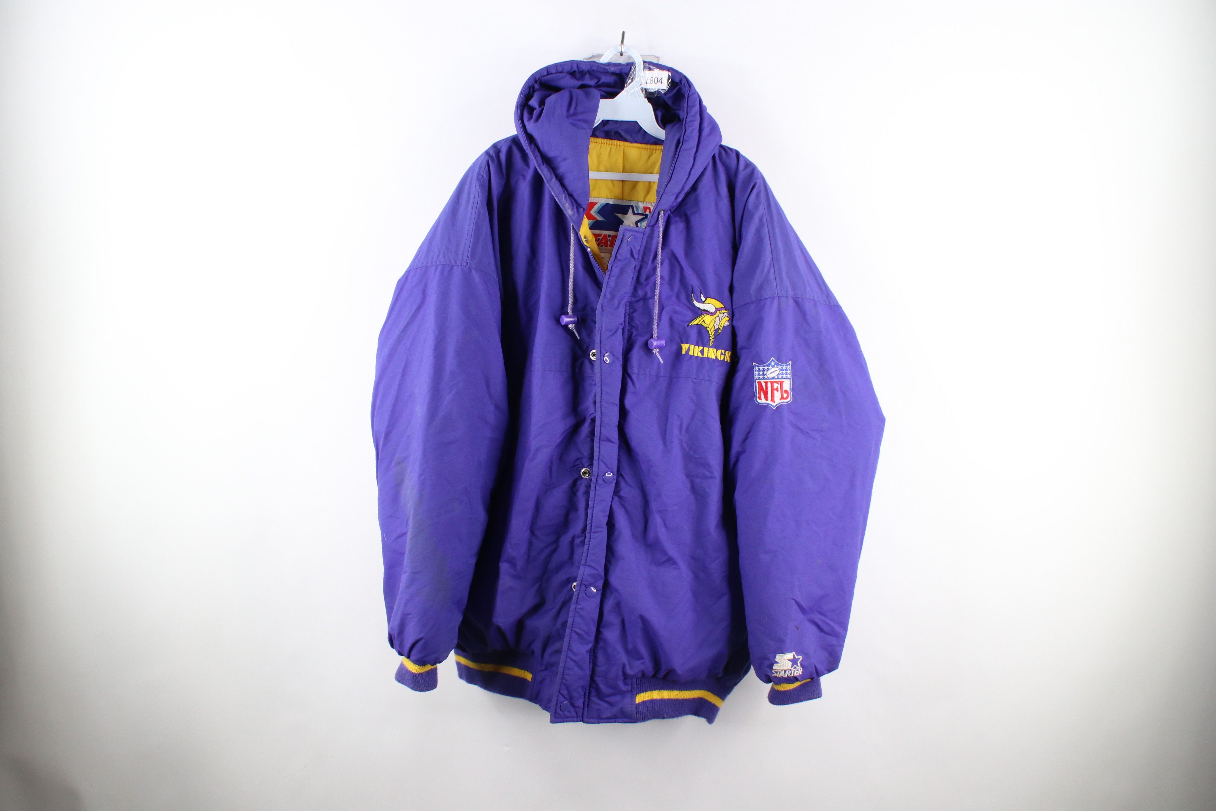 image of 90's Starter Minnesota Vikings Hooded Puffer Jacket in Purple, Men's (Size XL)