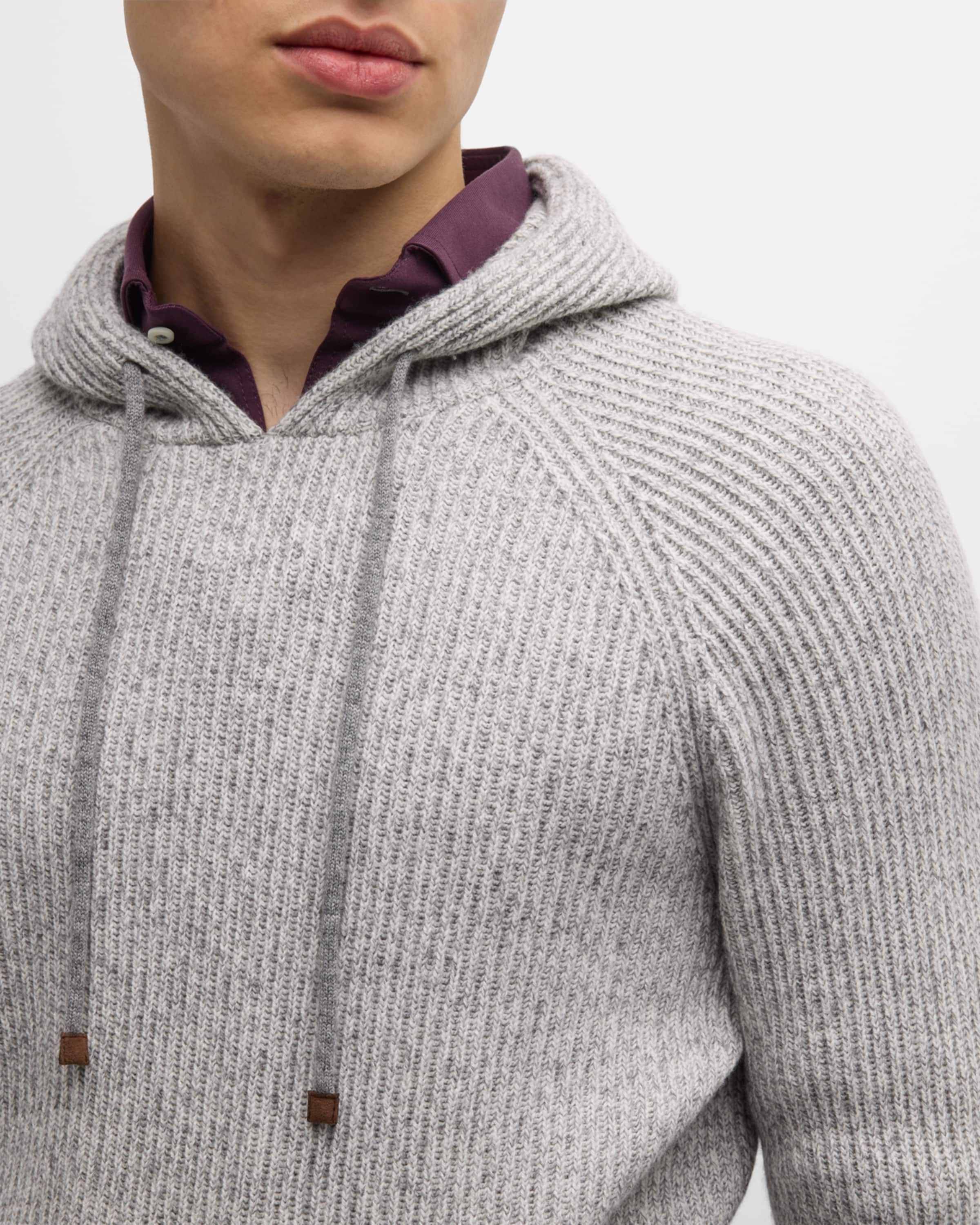 Brunello Cucinelli o1w1db10225 Chine Knit Drawstring Hoodie in Grey Size US XL / EU 56 / 4 - 4 Thumbnail