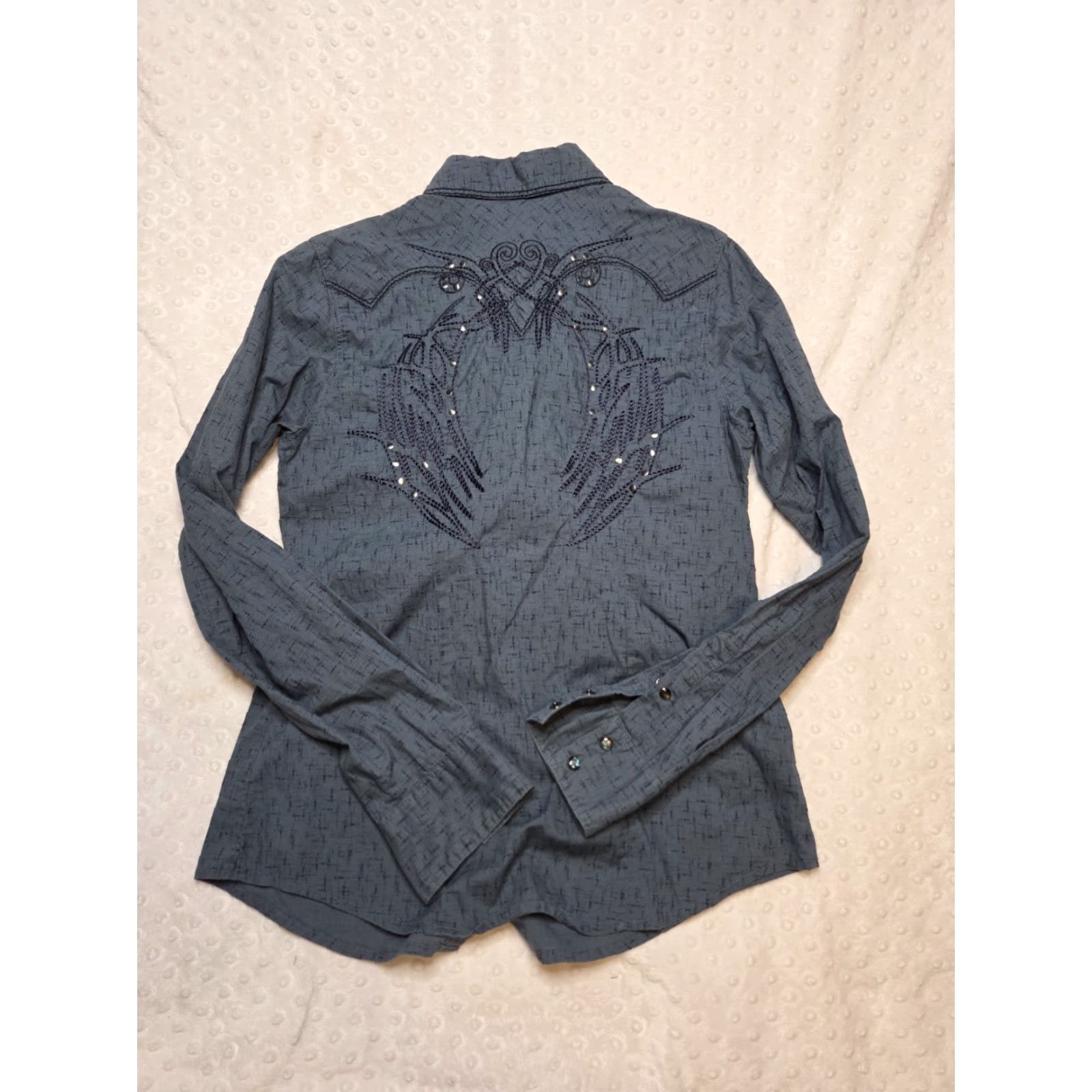 Vintage Cruel Girl Womens M Blue Floral Embroidered Back Long Sleeve Snap Western Shirt Size M / US 6-8 / IT 42-44 - 7 Thumbnail