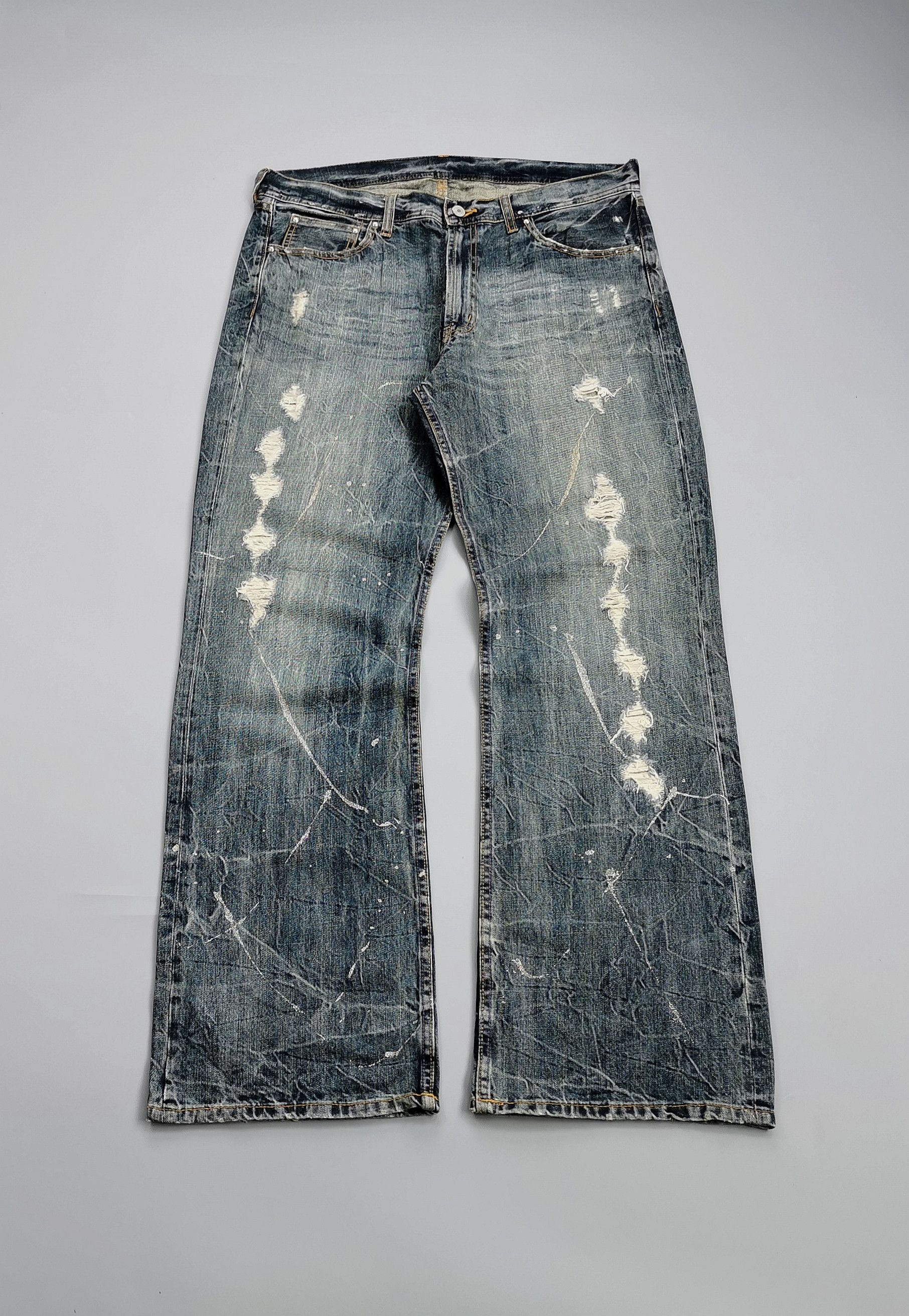 Le Grande Bleu (L.G.B.) Avant Garde Flared Thrashed Ripped Paint Splatter Denim Size US 36 / EU 52 - 2 Thumbnail
