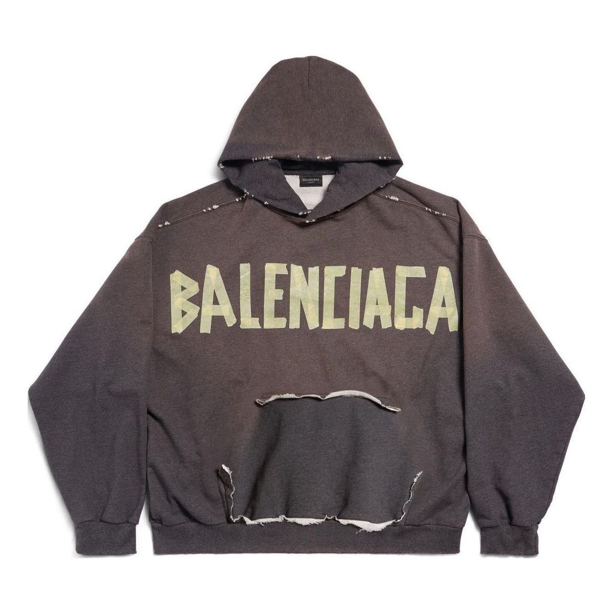 Balenciaga Tape Type Ripped Pocket Hoodie Large Fit 'Dark Grey' Size US M / EU 48-50 / 2 - 1 Thumbnail