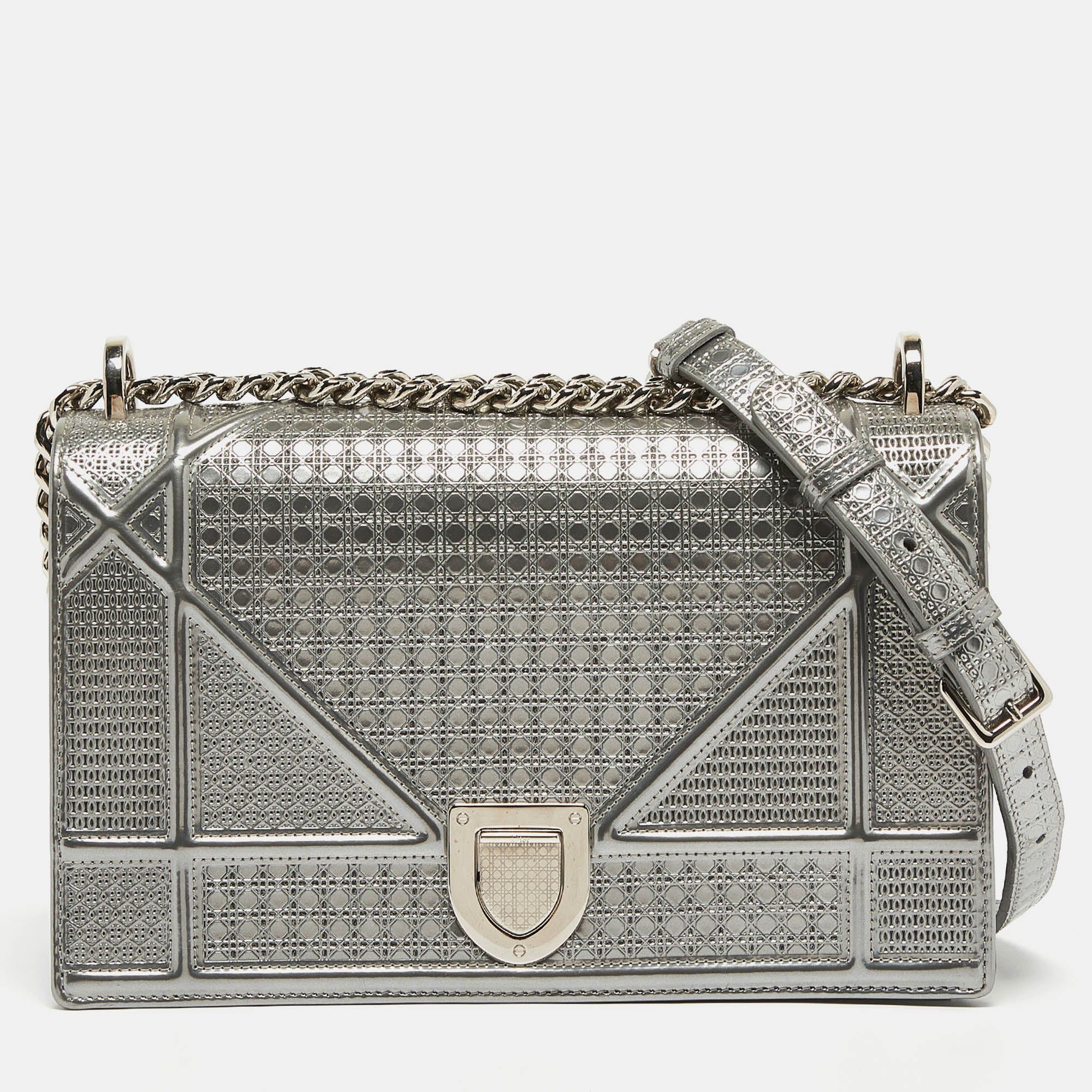 image of Dior Grey Micro Cannage Patent Leather Medium Ama Shoulder Bag, Women's