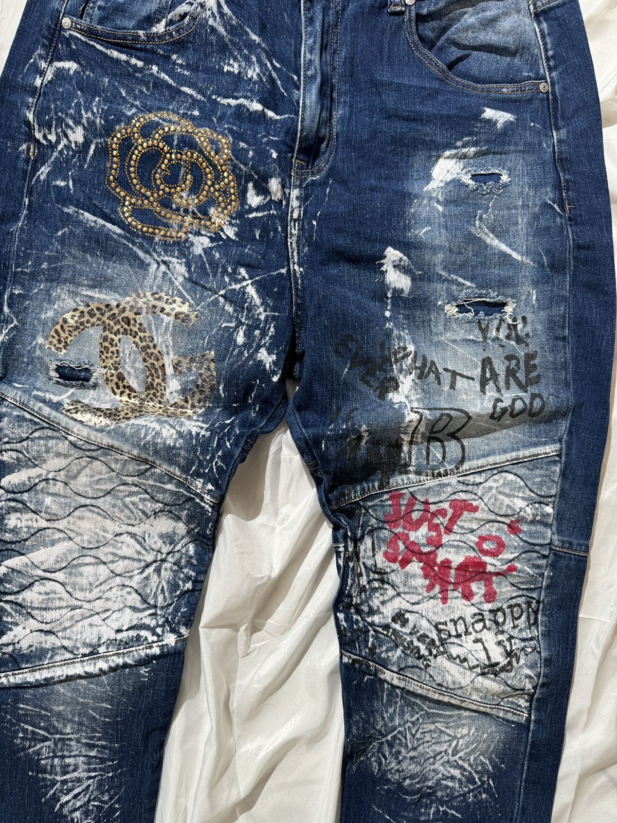 Hysteric Glamour Graffiti Printed Vintage Washed Distressed Y2K Jeans Size 32" / US 10 / IT 46 - 5 Thumbnail