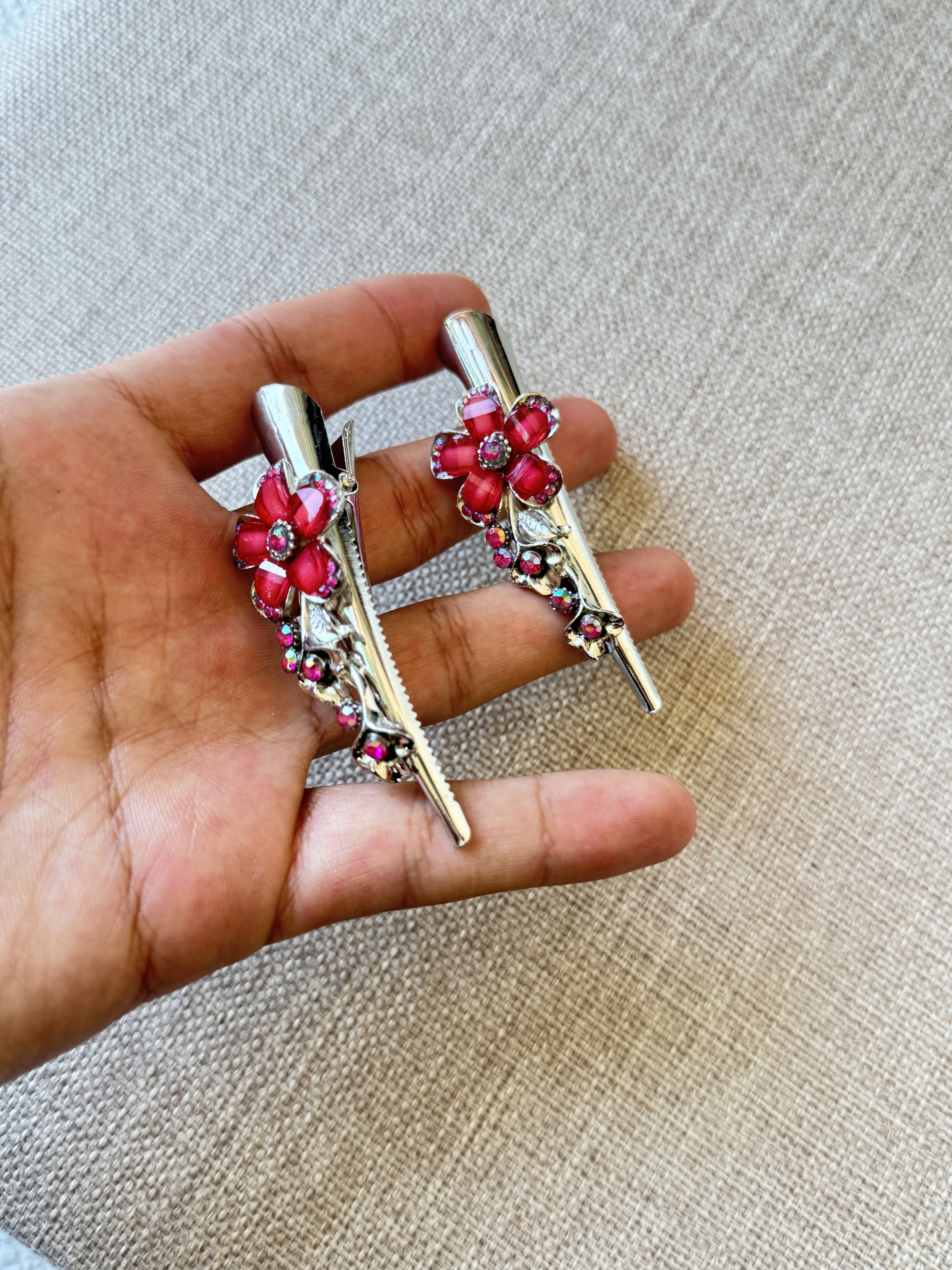 Other Pink Rhinestone Flower Hair Clip Set Size ONE SIZE - 3 Thumbnail