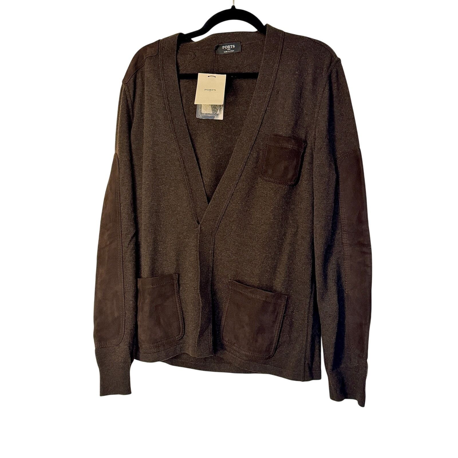 Ports 1961 Ports 1961 NWT Brown Wool-Cashmere Blend Cardigan with Suede Size US M / EU 48-50 / 2 - 1 Thumbnail