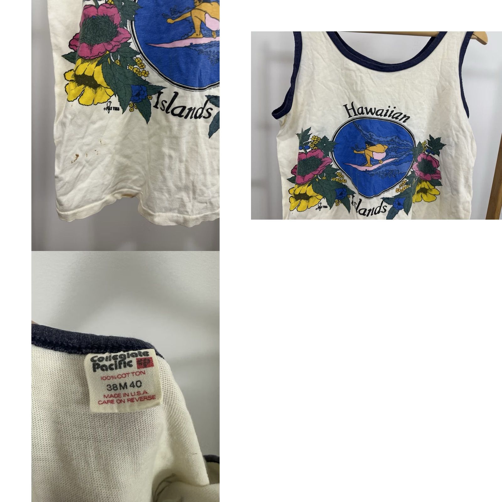 Doublet VTG 70s Poly Tees Hawaiian Islands Surf Tank Top Shirt Double Sided Print Size M Shirt Mens White Beach Surf Wave 70s VTG Size US M / EU 48-50 / 2 - 8 Thumbnail