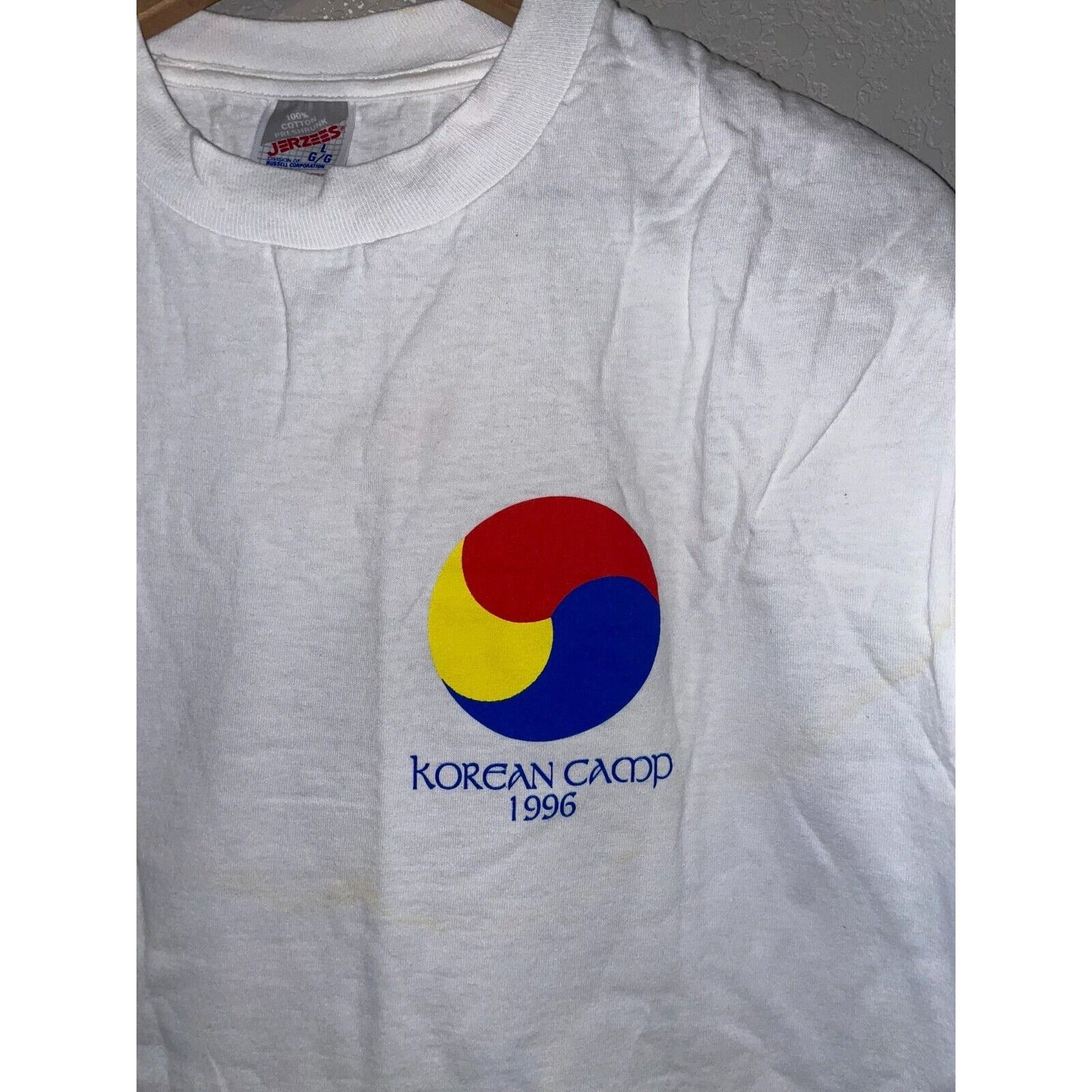 Jerzees Vintage Korea Shirt Korean Camp Tee STAINED Yellowed Jerzees Size US L / EU 52-54 / 3 - 3 Thumbnail
