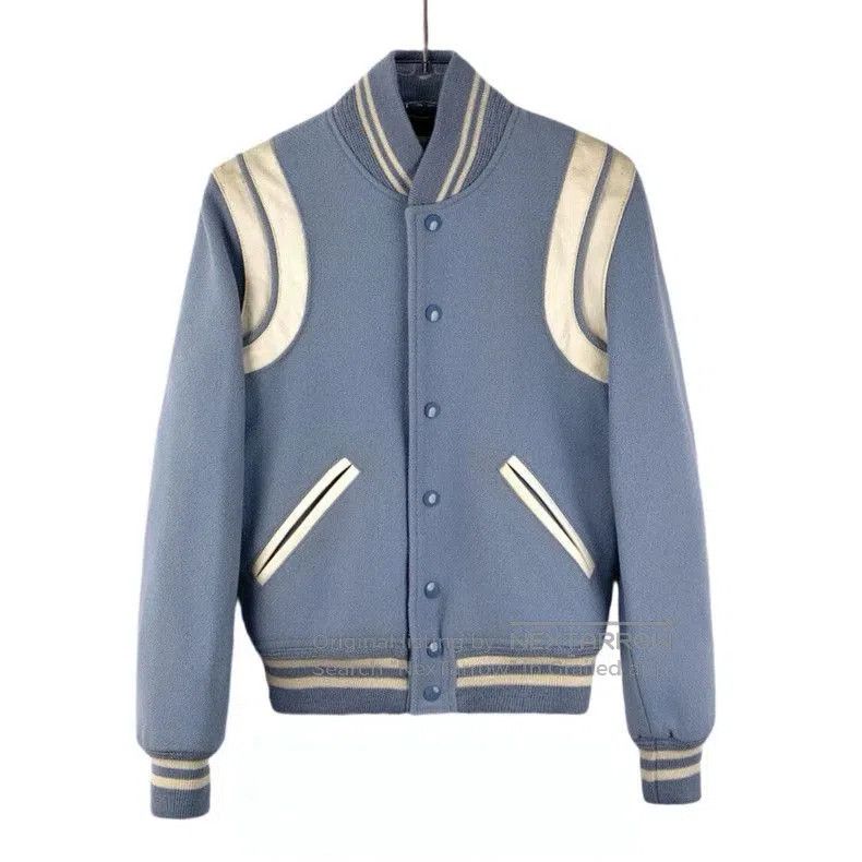 Saint Laurent Paris Saint Laurent Blue Striped Wool Bomber Jacket. Size US XS / EU 42 / 0 - 1 Thumbnail