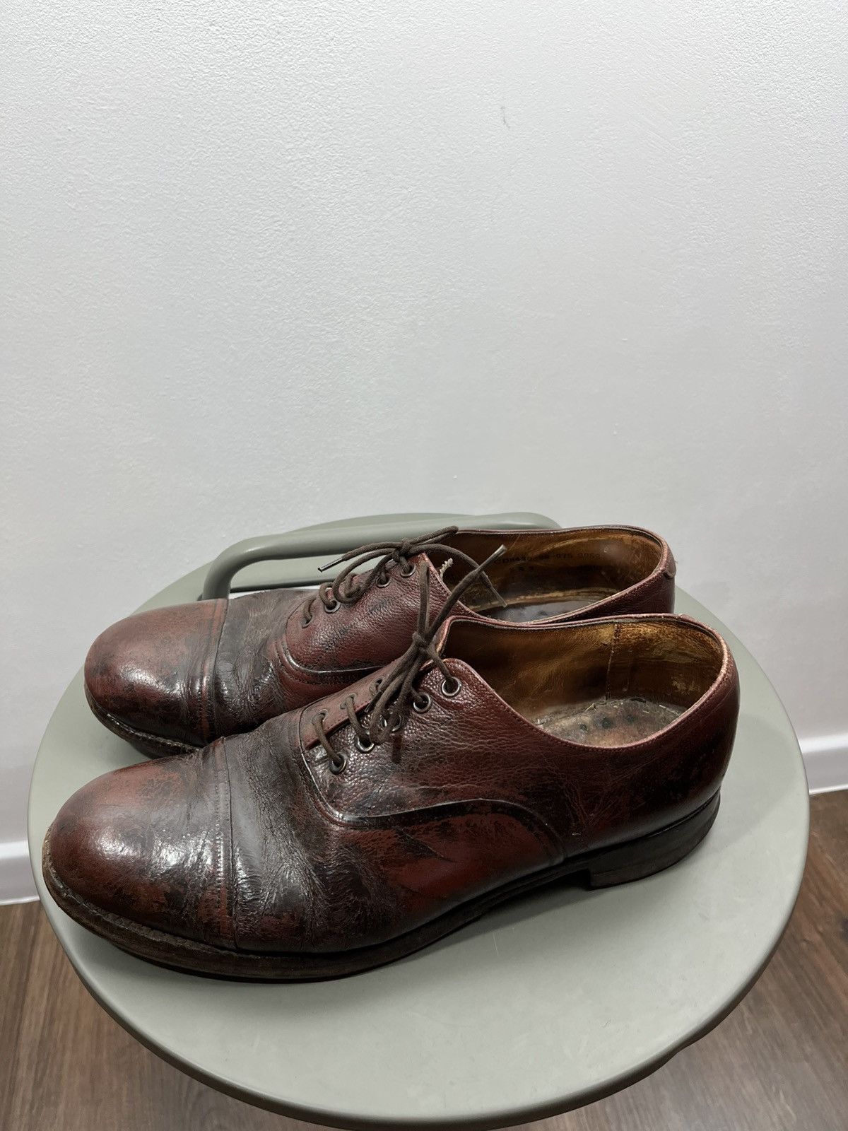Sanders Sanders 1980 Distressed Brown Leather Cap Toe Oxford Shoes Size US 10 / EU 43 - 8 Thumbnail