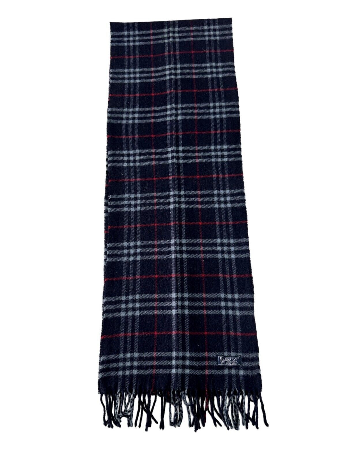 Burberry Burberrys Authentic Unisex Scarf Navy Blue 100% Lambswool Size ONE SIZE - 4 Thumbnail