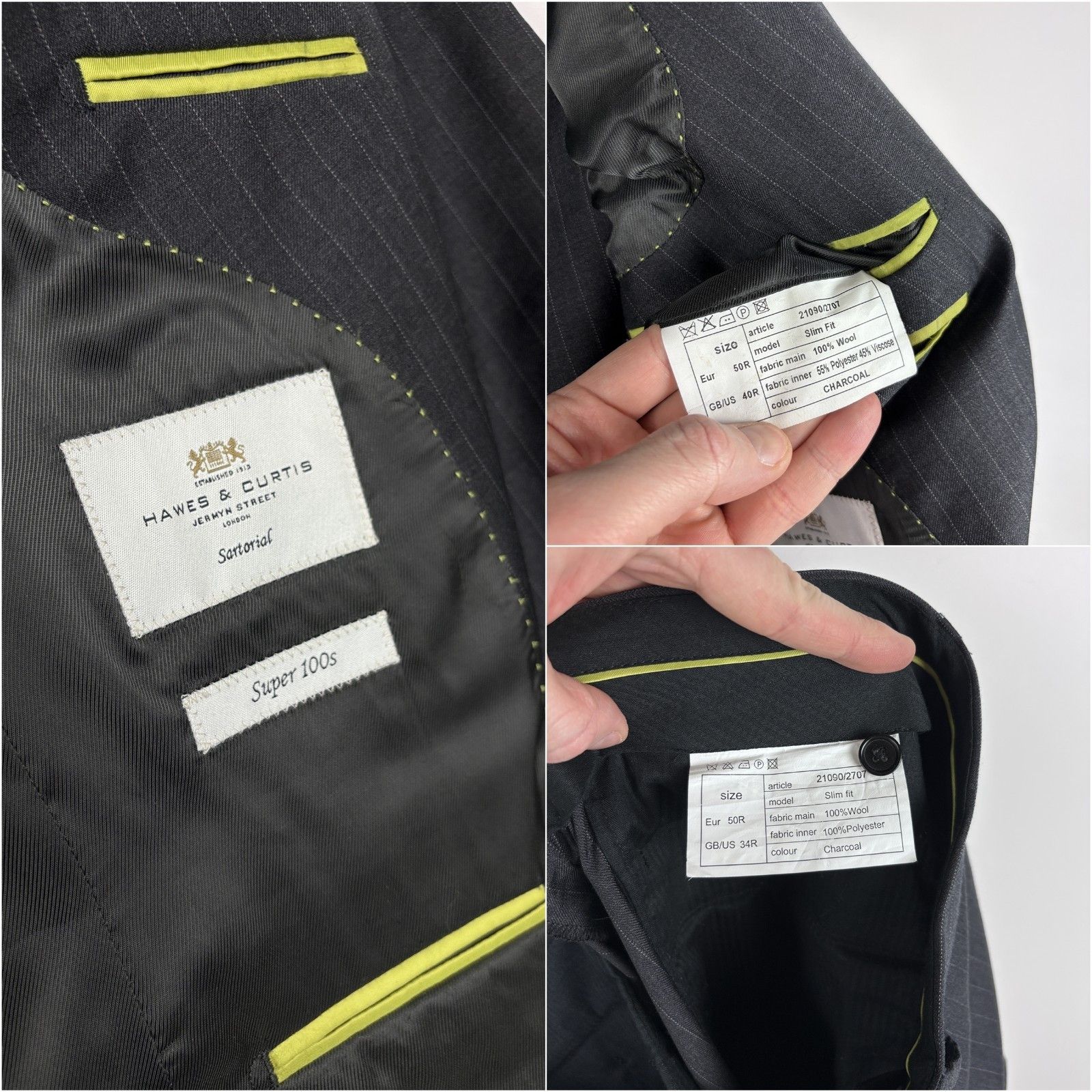 Hawes & Curtis Hawes & Curtis Double-Breasted Super 100s Slim Suit 50R Size 50R - 13 Thumbnail