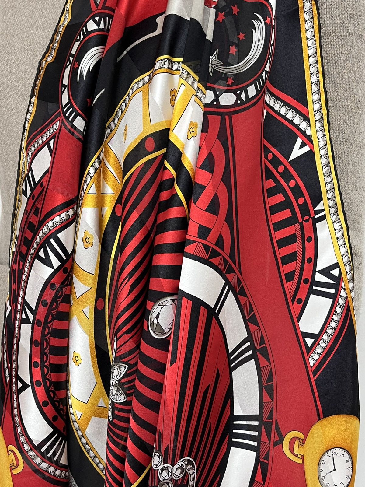 Cartier Cartier Made In France Red Silk Scarf 85x85 Cm Clock Print Size ONE SIZE - 14 Thumbnail
