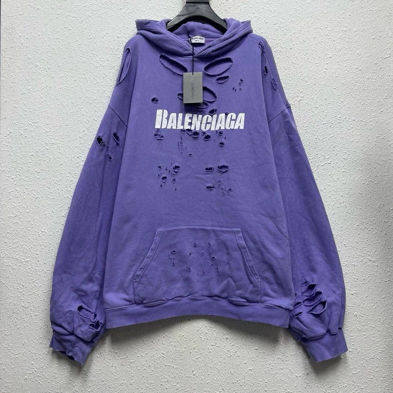 Balenciaga Balenciaga Make old hoodies that destroy purple LOGO sloga Size US XL / EU 56 / 4 - 1 Thumbnail