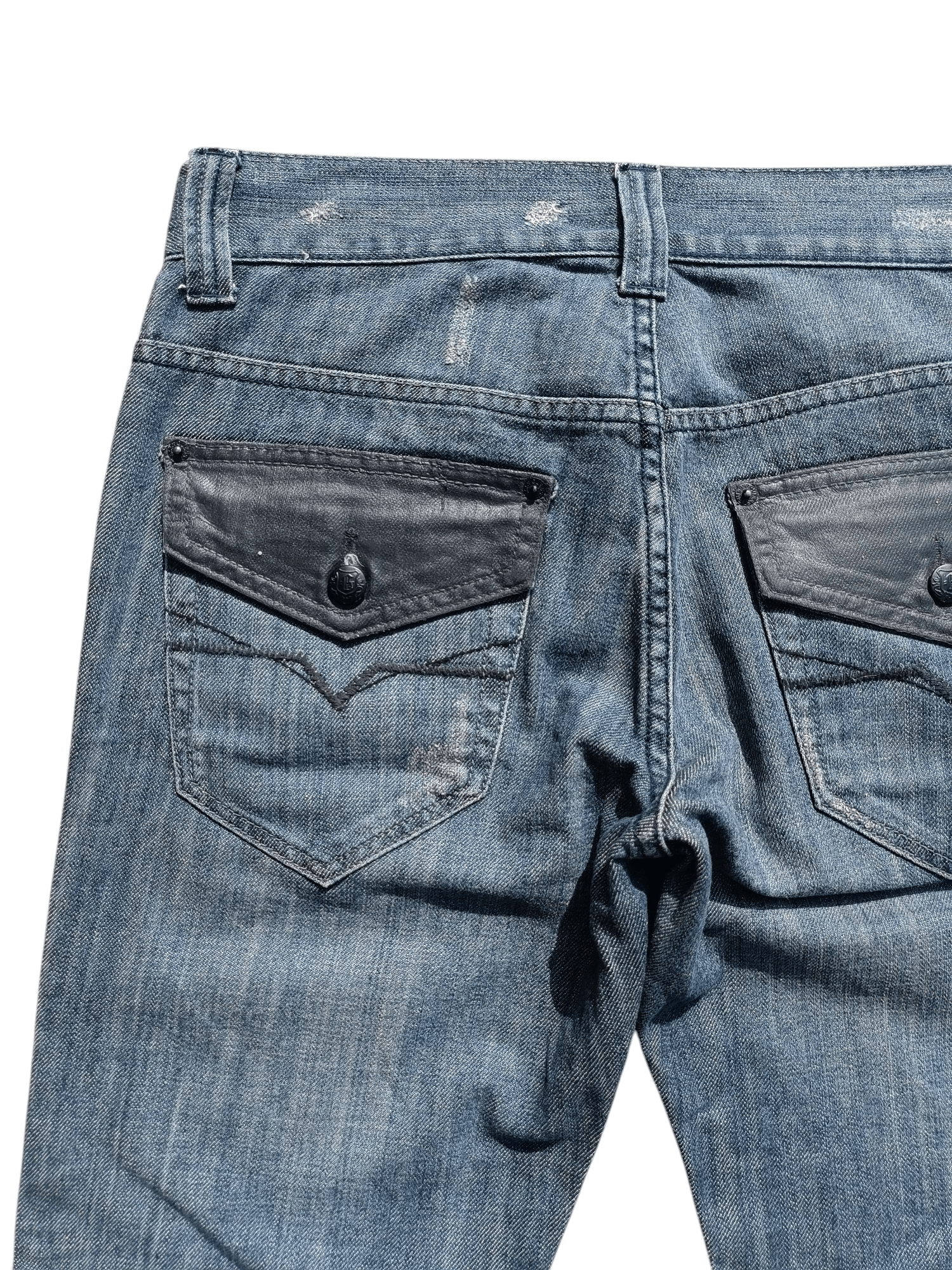 Guess × Japanese Brand FLARED 💥 90s Guess Jeans Distress Whiskers Denim Size US 32 / EU 48 - 11 Thumbnail