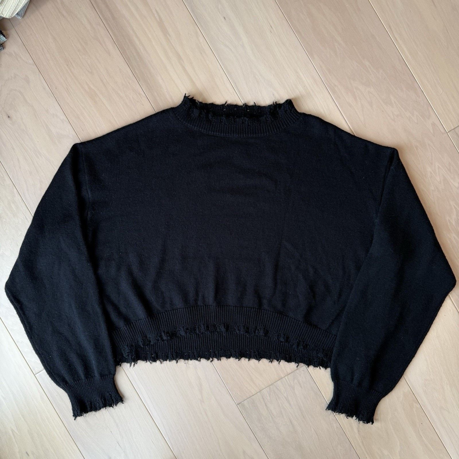 Bare Knuckles Bare Knuckles Cropped Wool Cashmere Sweater Large Black Size US L / EU 52-54 / 3 - 2 Thumbnail