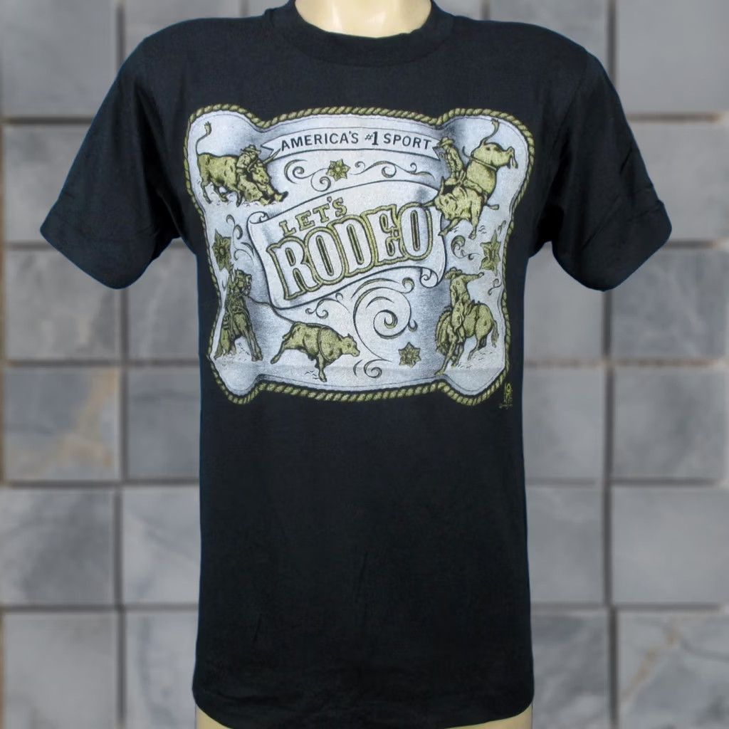 Vintage VTG Screen Stars T-Shirt Cowboy Let’s Rodeo 80s 90s Cartoon Skull Short Sleeve Small Mens Black Size US S / EU 44-46 / 1 - 1 Thumbnail