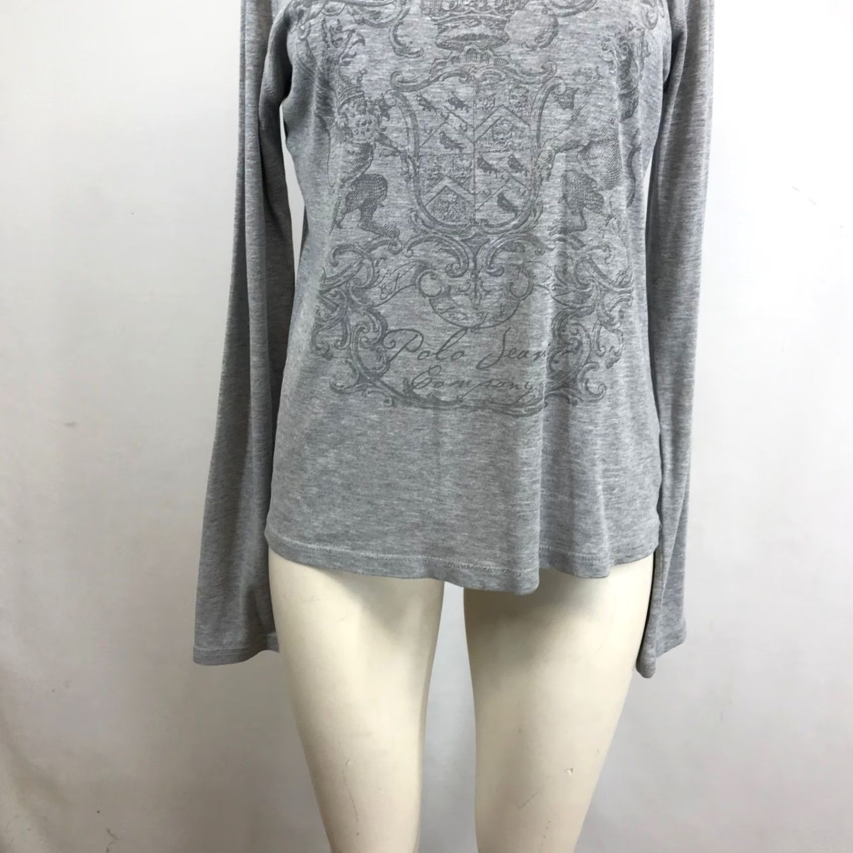 Vintage Polo Jeans Co. Ralph Lauren Womens T-Shirt Gray Graphic Crest Long Sleeve Crew Neck Medium Size M / US 6-8 / IT 42-44 - 3 Thumbnail