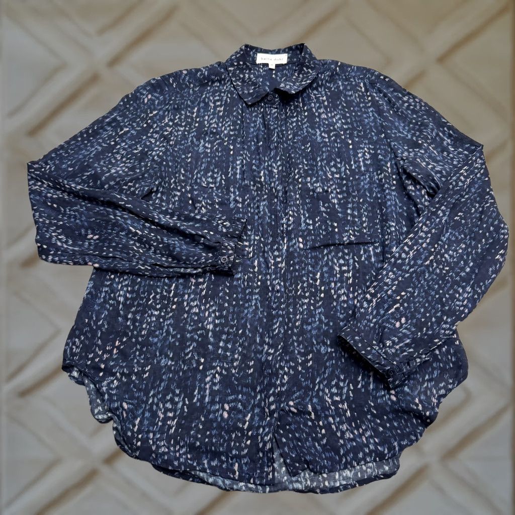 Bella Dahl Bella Dahl Button-Up Shirt Blouse Womens M Navy Blue Paisley Print Long Sleeve Regular Fit Cotton Size M / US 6-8 / IT 42-44 - 1 Thumbnail