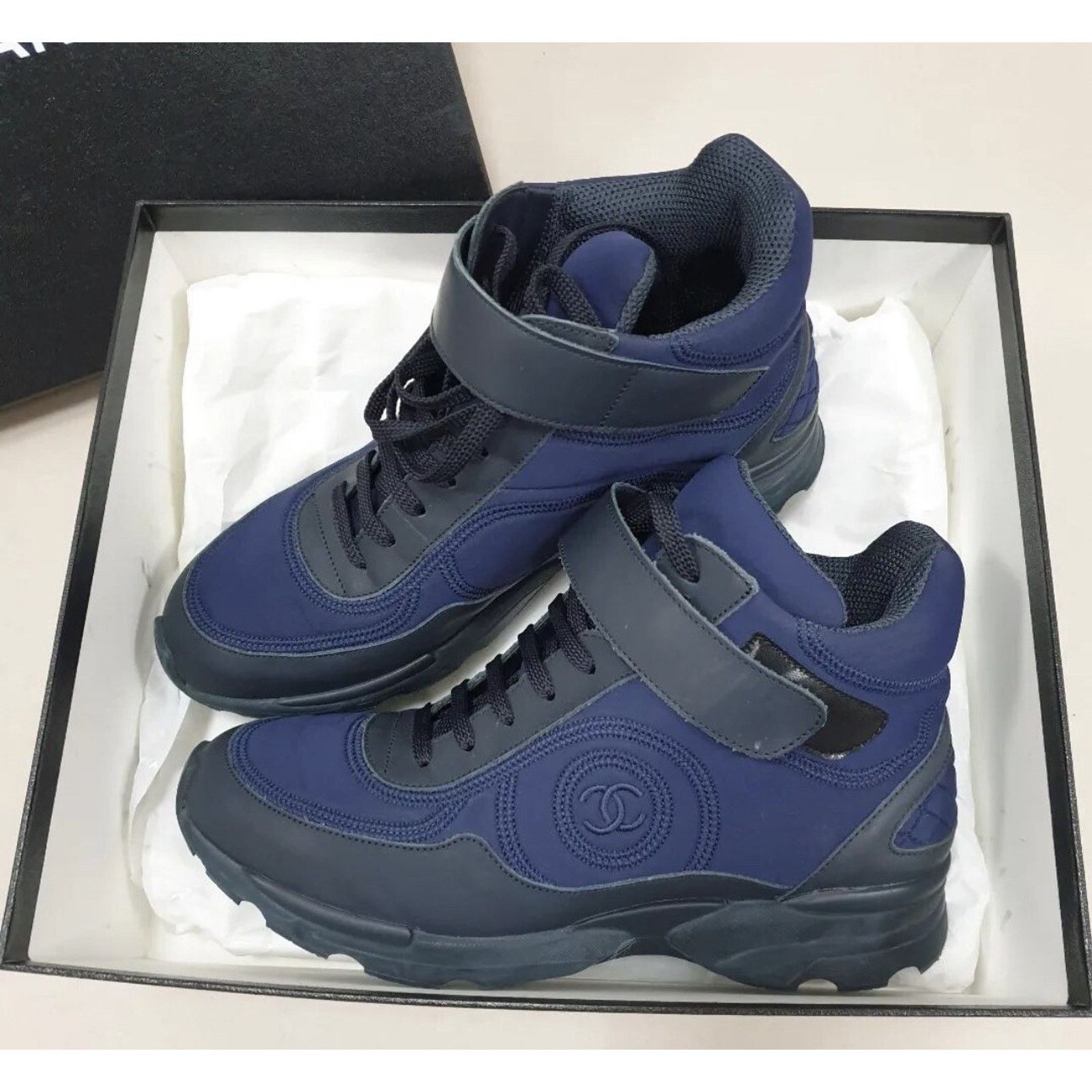 Chanel Chanel Interlocking Navy CC Logo Neoprene Sneakers Sz.38.5 Size US 7.5 / IT 37.5 - 1 Thumbnail