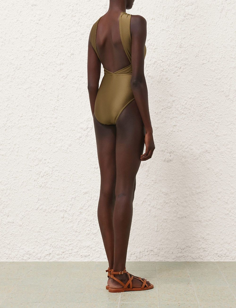 Zimmermann oc11z0525 Ottie High Neck Draped Bodysuit in Olive Green Size L / US 10 / IT 46 - 4 Thumbnail